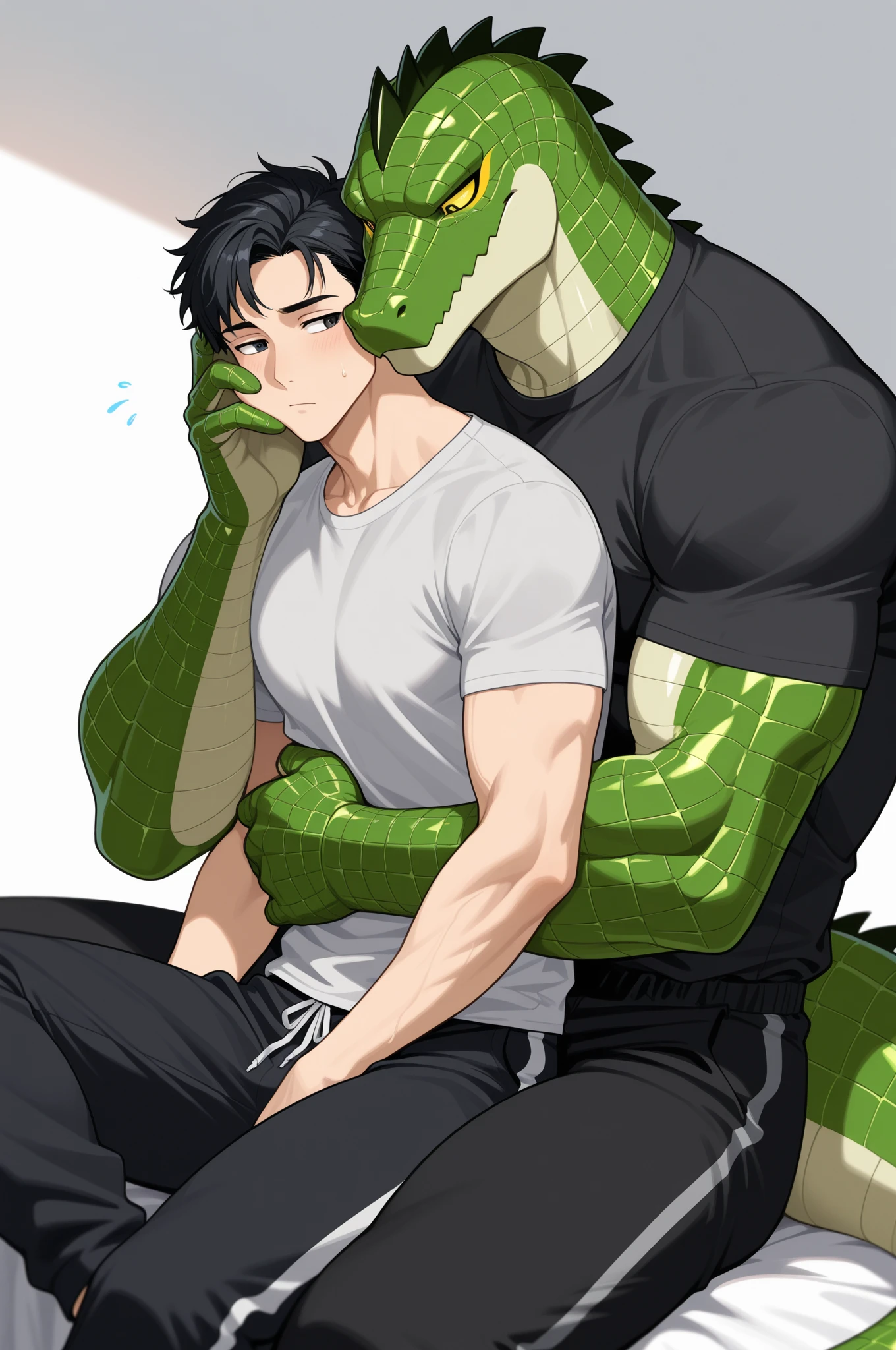 anime characters:priapus, He was kissed by black venom, He is wrapped in black tentacles, bundle, Wrapped in mucus, Affectionate embraces, Crazy kissing, Touching wantonly, Muscular Spider-Man, male focus, Upper body, Buzz Cut, aged leather texture, He wears a White tights, small grid texture, spiderman mask, Spider-Man logo, muscular male, Extra large breasts, only, alone, Black background, simple background, amazing quality, best aesthetics, Ridiculous, crew cut, drop shadow, best quality