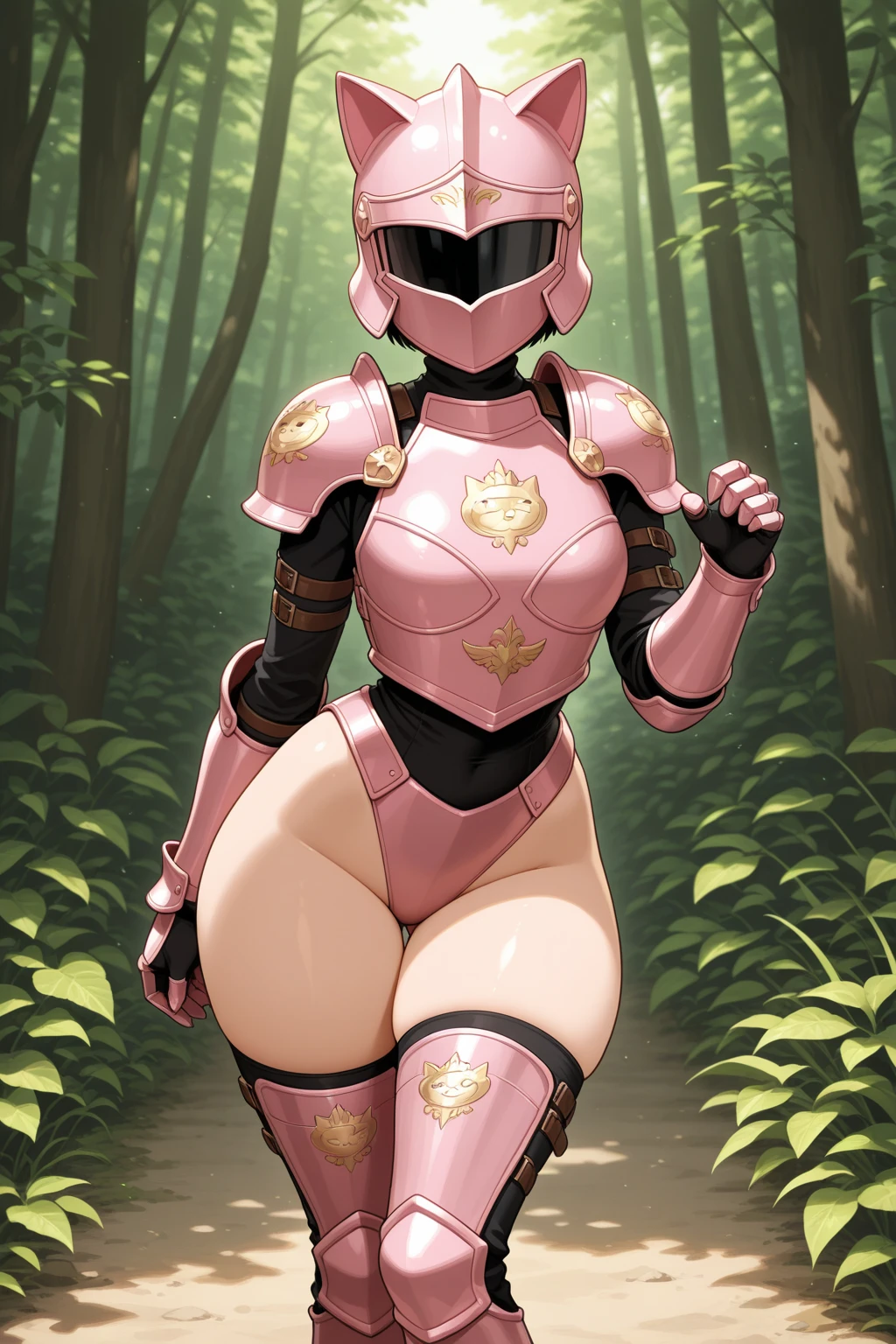 ((One Girl)), alone, ((Full face helmet that does not expose your face or hair)), (Power Ranger, Pink outfit),(Thick and intricate lines drawn on the chest), Suit side lines, belt, the suit is pink、Long gloves and boots are white,Ultra mini skirt,(No stockings:1.2), (Very shiny helmet and suit), 3D Helmet,Perfect balance,Perfect lighting, Tabletop,Highest quality, 超High resolution,4K,Very detailed, photograph, 8k, Hmph, High resolution, Absurd:1.2, 400 for Kodak Port, Film Grain, Lens flare,プロのphotograph撮影, ((Anatomically correct)), Plein Air,forest,(photographのためのセクシーなポーズ:1.4),(Big Breasts:1.6),Cleavage,Erect nipples,Camel Toe,Spread your legs,From below,(Nipples are visible through the:1.2),