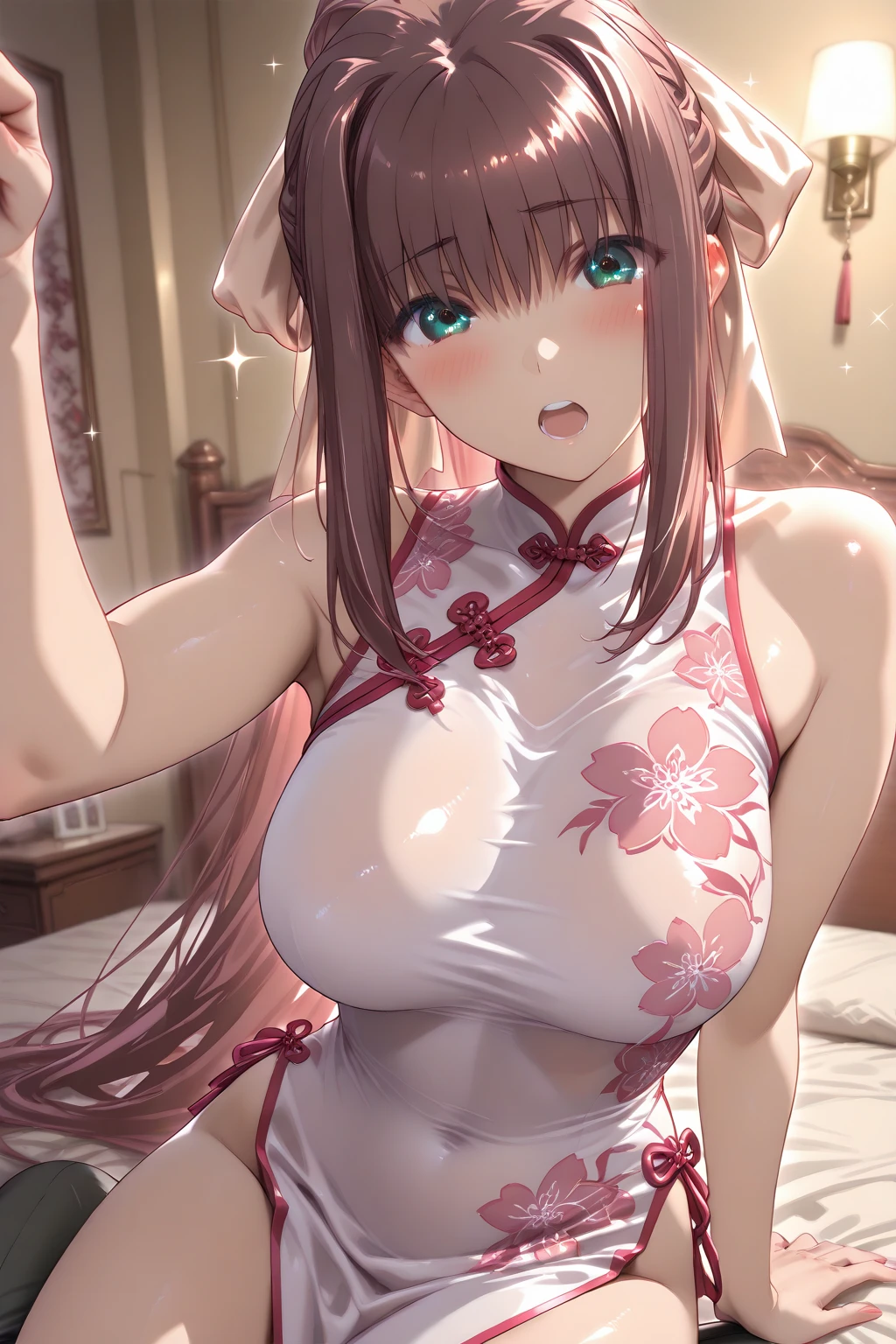 Group of 5 princesses,(5 young women,many young women), (in the bedroom), Various hair styles, harem, Wearing a strapless Thai dress..,(no bra,no panties) at night, detailed face,Complete breasts,Complete Hand, ((big breasts,Breast curtain,partially naked)) short skirt, mule, Sleeveless , Show your armpits, at night, starry at night,(large areolae:1.4,pink,The nipples are clearly visible....),((Various poses),(look at viewer:1.5),milf, Highest quality、Highest picture quality、Masterpiece
