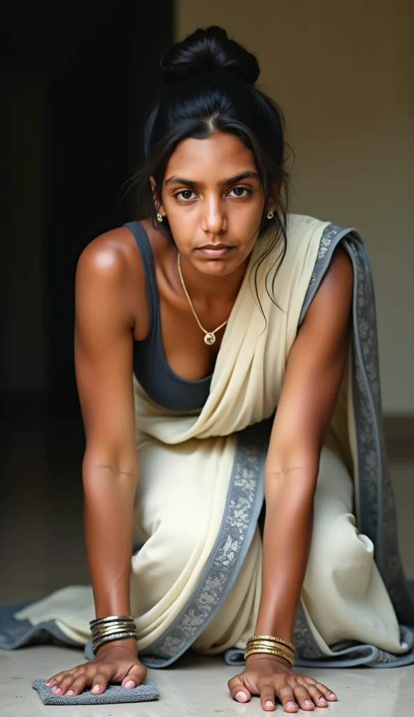 8k,epicrealism,masterpiece,30 yo indian women crying,tied to chair with ropes,detailed face,red lips,crying,detailed hands,legs