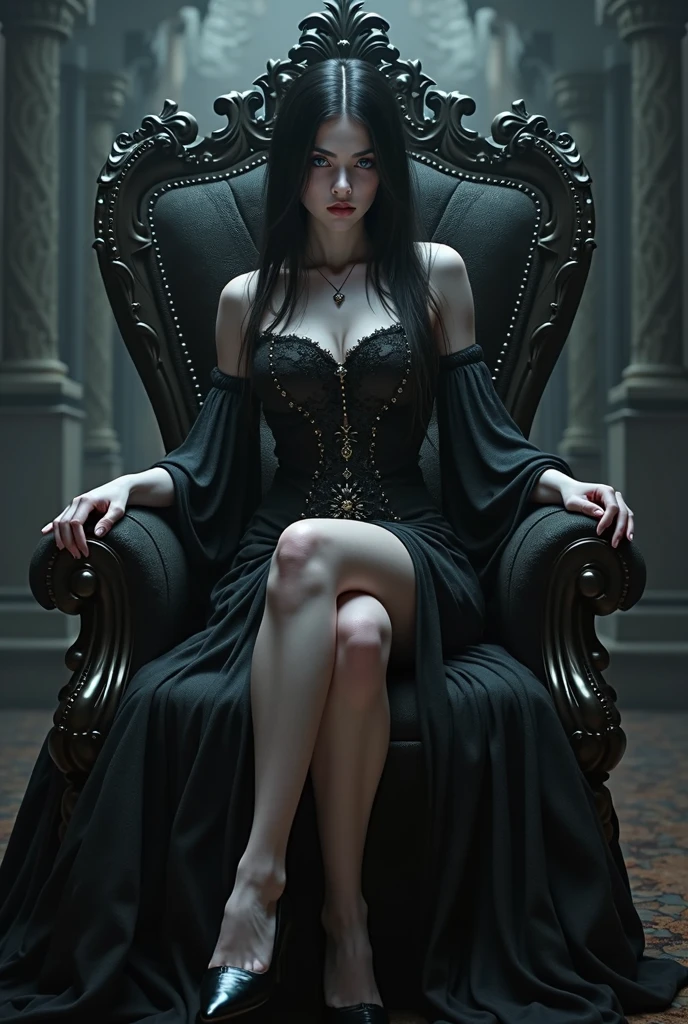 Dark,look close corner face camera , hold Crow, a woman sofia Steinberg face,long hair with bangs, pale white skinned ,wearing Black dress tulle blackmetal, pose sit in brown sofa, Petting a cat,room blackmetal, look above camera , in room blackmetal style steinberg model blackmetal , sad depression funiture skulls swords, gothic furniture, flowers black Roses ,poster ,stickerband, mortuary ,blackmetal background, digital painting, highly detailed, 3D animation, black roses, black cats,Candles. Kiss hot poses,with man cool, couple 