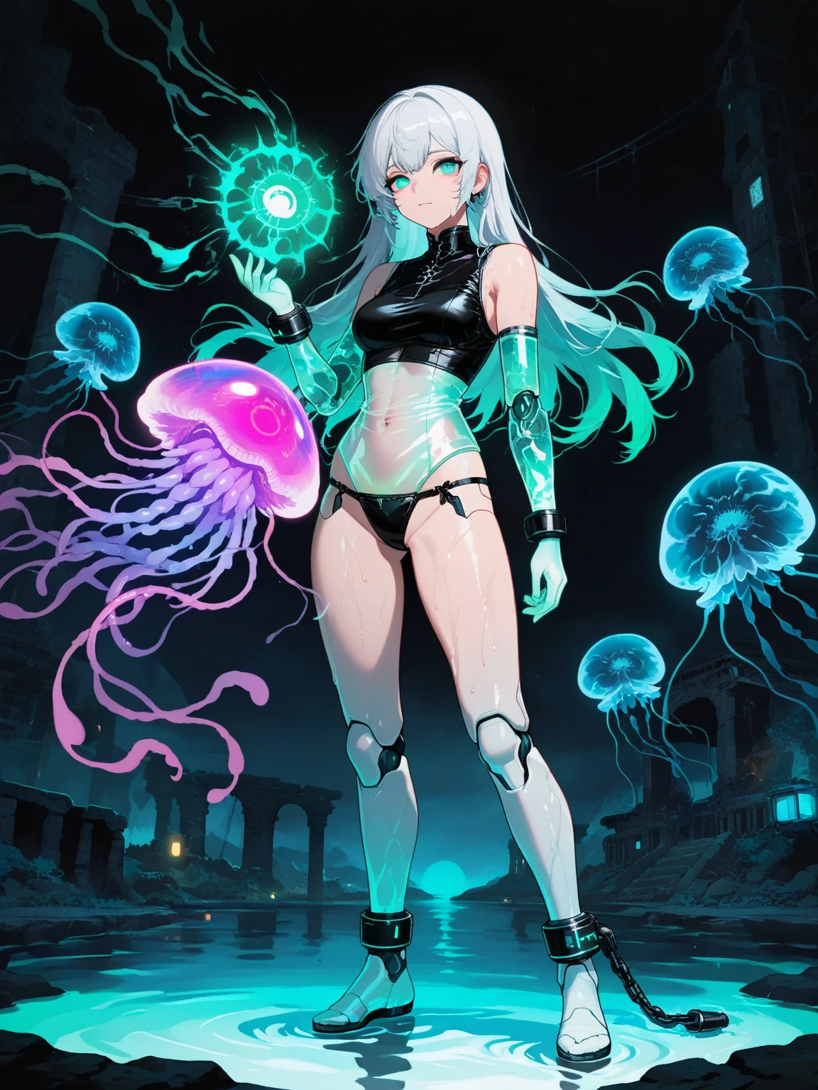 Best image quality, SLR, alien (female), different dimensional, (big 1.6), full body tentacles (entangled), slimy liquid,