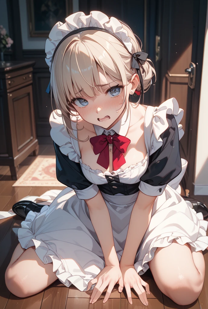 Shiny blond hair, very long hair, sophisticated haircut, ((((hair fully braided)))), ((small twisted braids)), thin and oval face, submissive, (((gagged))), ((((very cute maid girl)))), ((((very cute black maid dress)))), ((((cute waitress serving a blond man)))), cute and blushing 18 years old anime girl, look away because she is embarrassed and blushes, bright blue eyes, detailed face, detailed members, detailed arms, detailed hands, ((((sparkling diamond jewelry)))), tiara, ((makeup)), high heels, puffy sleeves, long gloves, long eyelashes, maid costume, maid dress, maid girl, Girl lying, tied by ropes, shackled, can no longer move, tied tightly, very hard tied up with lots of ropes, hampered by so many ropes that she can no longer move, bound hands and feet, ropes tie his whole body, tied extremely tightly and forcefully to her bed by a lot of ropes, its limbs are strongly tied together by ropes, his torso is tied up with thick cords, her chest is so tied up with ropes that it sticks out, her legs are tied tightly with thick ropes, his hands are tied behind his back with ropes, she can no longer move her feet, her hands which are tied by thick ropes, she desperately tries to free herself, likes to be tied tight with big ropes, likes to be immobilized by big ropes, lying down, his hands and feet are strongly tied to the railing of his bed, his legs are pressed together and tied with ropes, its limbs are held vigorously by imposing ropes, her hands are tied securely behind her back by ropes, her chest is compressed by strong ropes, she is pressed against her bed and restrained by large ropes (shibari, arms behind the back:1.4), (hands on the back), (masterpiece, best quality) 1.5, 1girl, solo, (sexy, beautiful woman, perfect face, perfect eyes, perfect hands), samus aran, (shibari, arms behind the back:1.4), (hands on the back), Spread the legs, s&#39; ((lie in bed by big ropes)), ((close up of the girl)), ((((lie in bed))))