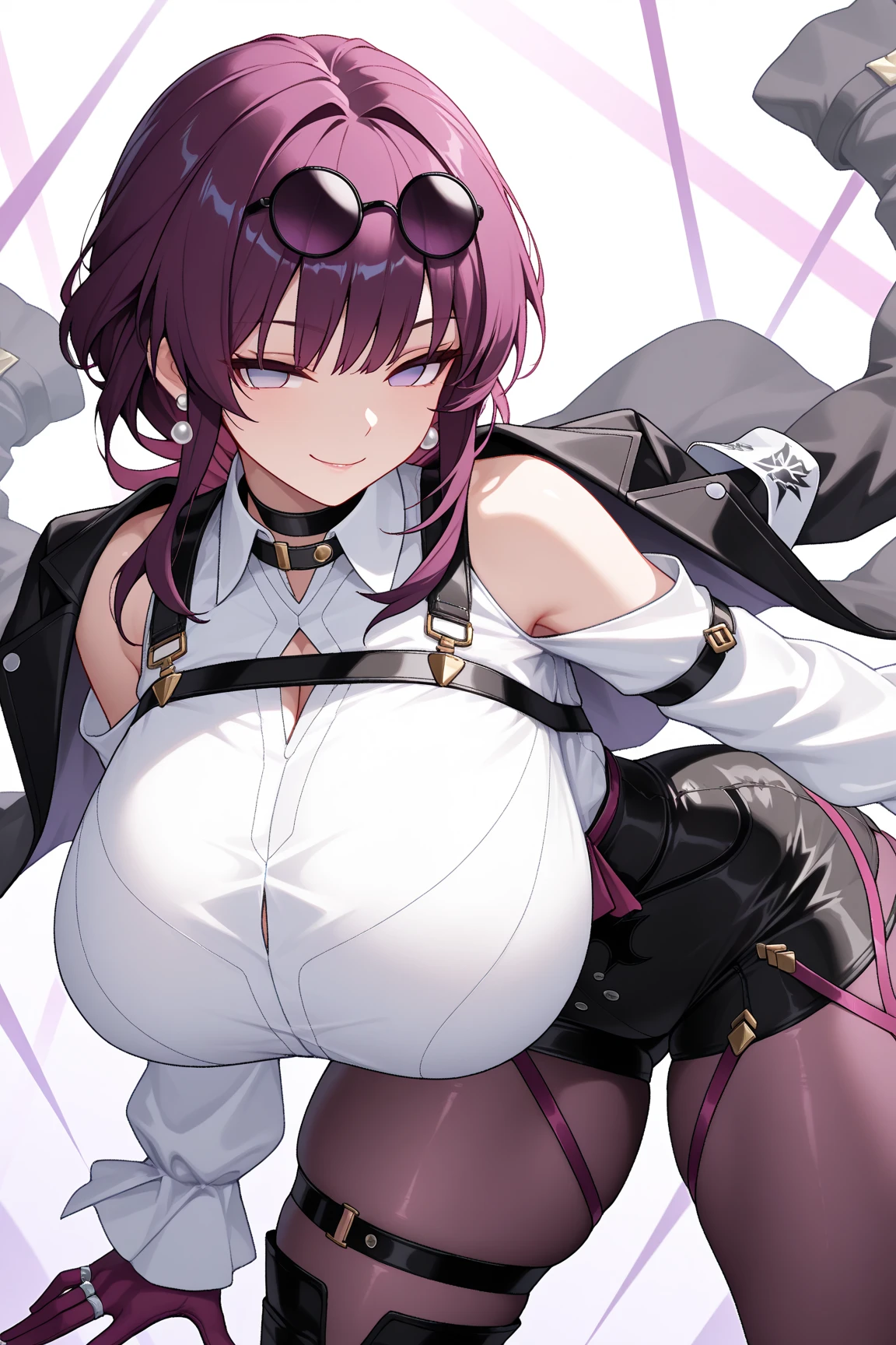 ((Masterpiece)), ((Best quality)), ((anime profile style)), ((high definition 4k)), ((Female character)), ((Married Woman)), ((Beautiful body)) , Girl, Female face, cheerfulness, ((Flushed)),(mouth mask) Pale skin, ((Eyes)), eyelid, collofull eyes, sclera, Iris, eyebrow, eyeslashes, Ear, nase, ((Hair)) , ((Bright purple curls,Reach the eyes)), ((light effect on hair)), (on cheongsam), ((light effect on clothing)), ((light effect on body)), ((Face light effects)),Neck , bshoulders, (Thin waist),((gigantic cleavage breasts)), ((perfect abdomen)), Arms, ((Thick legs)), ((upper legs)), Lying in bed,Pinch your waist with your hands,((in a school)), environment details, surrounding objects, ((lighting)), viewer view