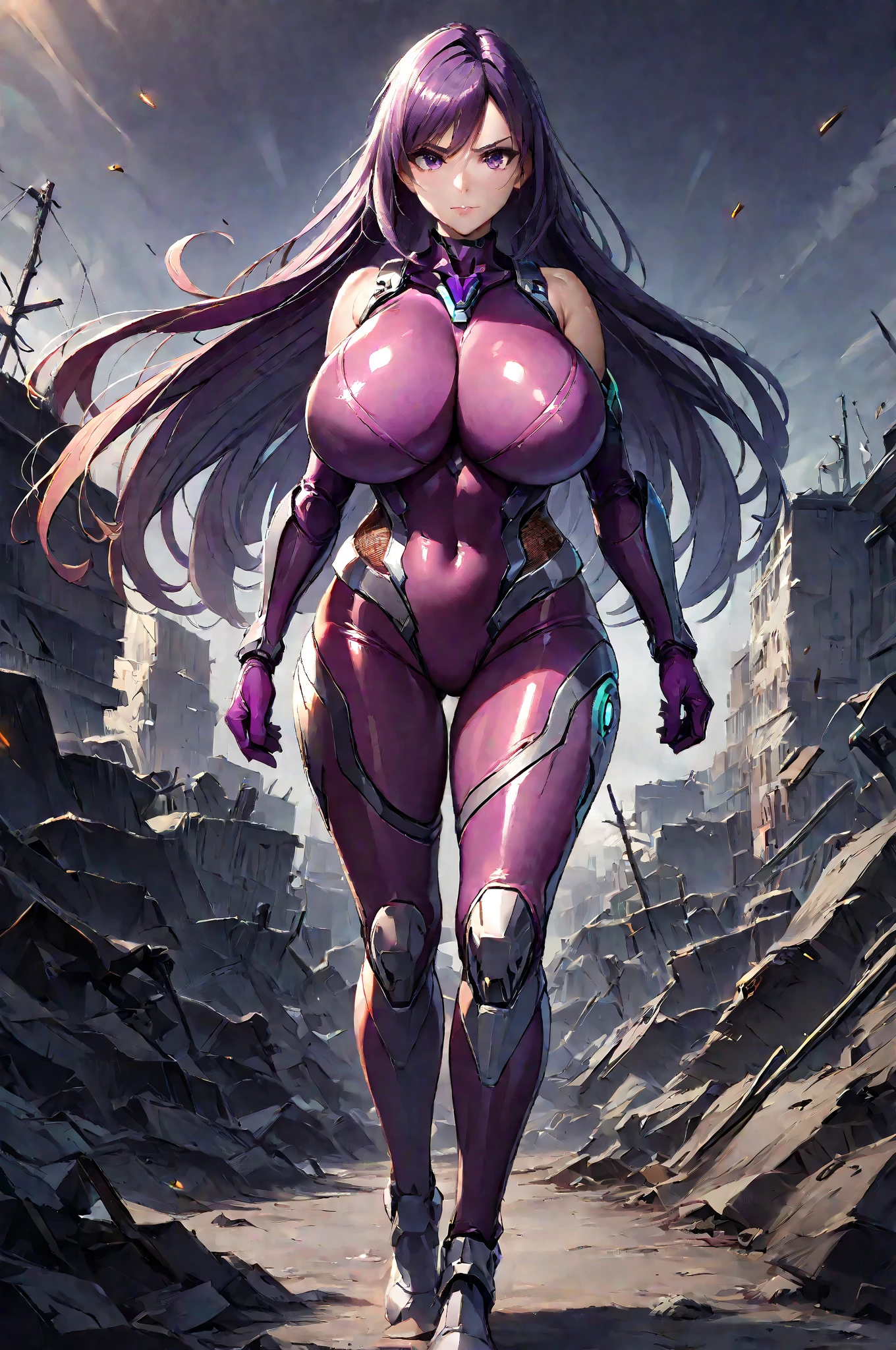 Transcendent beauty illustration、Female Officer、((Muscular beauty :1.5))、8K、(Super super huge chest :1.5)、Muscle Murasaki Shikibu、street fighter,mechanical suits,alien hunter,