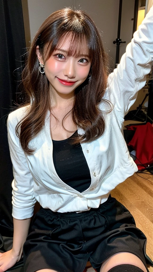 ((drooping eyes、Are standing、Medium Hair、服の上からでもわかるBig Breasts、Both hands are in front of the belly button、A photo of panties visible through a short polo shirt、Roll up your shirt with your hands、She is wearing a white polo shirt and luxurious white panties.、:1.4))、In the living room、Cream Hair Color、Her huge breasts are obvious even through her clothes...、Small earrings、Light brown hair color、:1.4))、Shiny Hair、Light beige hair color、Background Blur、Light brown hair、{{Cowgirl Shot}}、((Close-up shot from the waist up、Big Breasts:1.4))、Big Breasts、にっこりsmile、服からでも分かるBig Breasts、Cowboy Shot、素敵なsmile、((Revealing clothing))、Full body photo、ring、Tuck your hair behind one ear、Silver Necklace、smile、Caustics、Highly detailed photos、Big Breasts、Super no makeup、(8K、RAW Photos、Highest quality、masterpiece:1.2)、(Realistic、Realistic)、1 Girl、((Big Breastsショートヘア、Looking into the camera:1.4))、Hair blowing in the wind