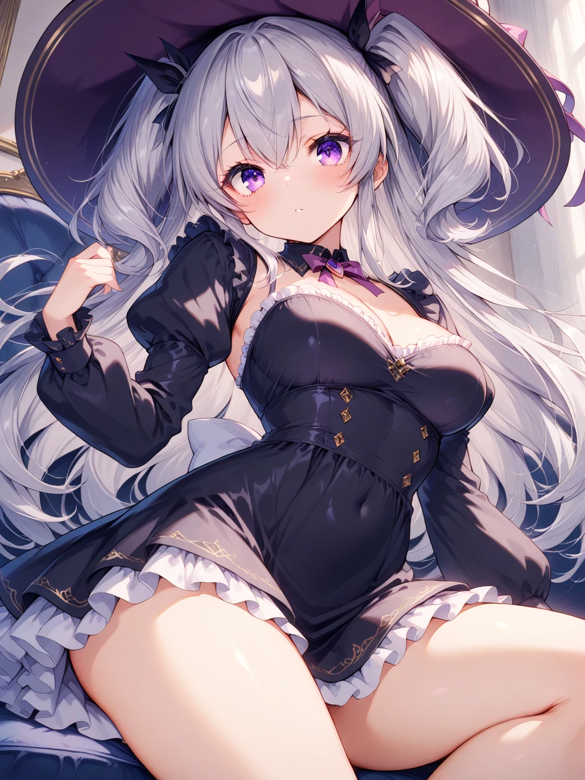 (Official art、Best Quality、Unity 8k Wallpapers、32K、​masterpiece、ultra-detailliert、超A high resolution、realisitic、Photorealsitic:1.2)、(Cinematic lighting:1.2)、Fireglow effect、The grainiest shadow of the film、Rim lighting、side lights、(ultra-detailliertで複雑な3Dレンダリング)、Detailed beautiful face and eyes、(Sharp pupils)、​masterpiece, Hi-Res、top-quality, The ultra -The high-definition, max resolution, ighly detailed, Professonal lighting, (nsfw), pretty skin, 27-year-old woman、(((woman dressed for halloween、Halloween Cosplay、ハロウィンのnatta、candy、cookies、candy、窓からnattaのイルミネーションが見える、美しいnatta景、natta中、深natta、natta、beautiful ilumination)))、Very pretty, Light hair color、Greige Hair Color、Pattsun bangs、mole、(1 female)、(((Contemptuous eyes、grinning、Disdainful look、prank、squinted、ssmile、ridicule、have mercy on me、a condescending look、seductiv)))、(Put your hand inside your pastel purple panties、Sweating、Dynamic angle from below、Focus on pubic hair、nattaのイルミネーション)、(((spread your legs wide、Showing off stained panties、So much pubic hair、Pubic hair protruding from panties)))、(A large amount of pubic hair protruding from pastel purple panties、Super bristle pubic hair、Long pubic hair)、(Perfectly structured limbs、Perfect and precise fingers for each part of the body)