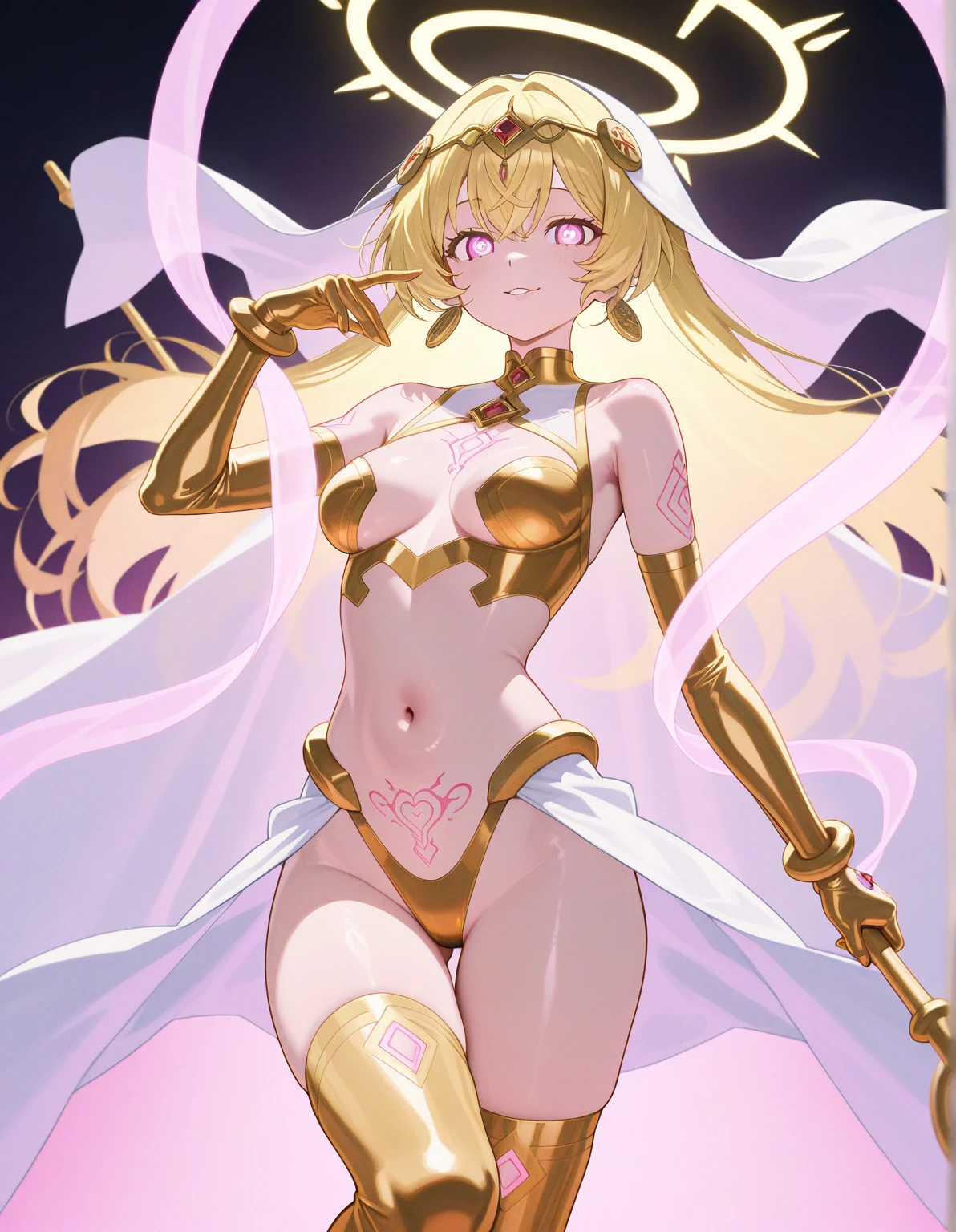 {{{{amazing quality, great quality, high quality, very aesthetic, aesthetic, best quality}}}},
realistic, photo, shadow, Three-dimensional, absurdres, Digital art,
{{{{Princess Knight}}}}, beautiful girl, one girl,
blonde hair, long straight hair, hair, trimmed hair, shiny hair, blunt bangs, short sideburns,
green eyes, tareme,
{{flat chest}}, {{small breasts}}, {{detailed body}}, slim thighs, thin thighs,
{transparent pink tentacles bikini armor}, {golden arm armor}, {golden leg armor},
{covered navel}, {visible chest}, {both shoulders expose},
heart brooch, heart-shaped choker on left arm, white headband, white circlet, white cloak, sword, Multiple transparent pink tentacles clings to the girl's chest, Multiple transparent pink tentacles clings to the girl's crotch, A girl wear multiple transparent pink tentacles,