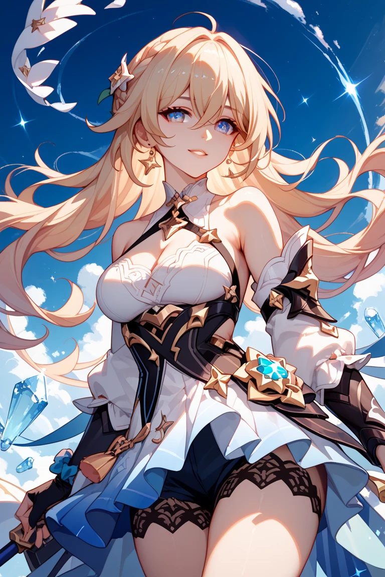 High quality, Ultra detailed, best quality, insanely detailed, masterpiece, beautiful illustrations, highest quality, pretty girl, ((very cute)), ((lovely)), ((sweet body)), 1girl, standing, pastel colour, blonde hair, wavy long hair, (blunt bangs), caucasian, bright lighting, sky-blue eyes, soft smile, looking at viewer