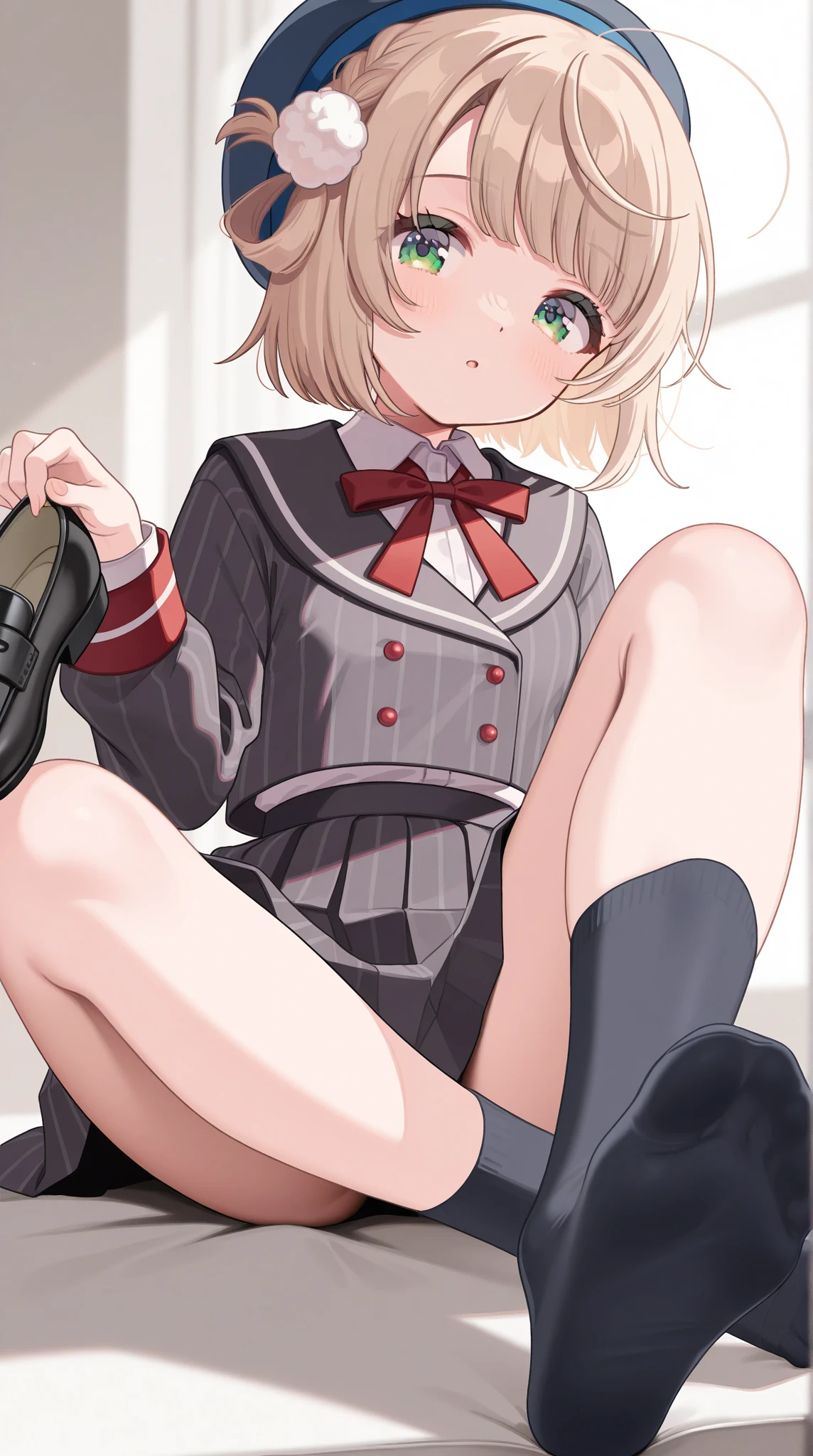 vivid description,High Quality Tanya Degurechaff, uniform, 、Kindergarten children、、6 years old、、 of、one person、big breasts、squat with legs apart、blush、Cute patterned pants

