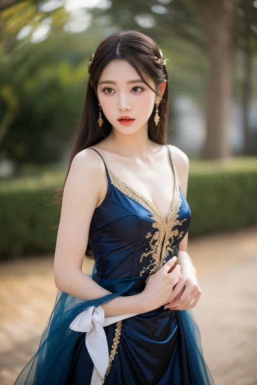 (Best quality, 8k, 32k, Masterpiece, UHD:1.2), Photo of Pretty Japanese woman, (RAW photo), (realistic), (photorealistic:1.3), (high res), ultra detailed, Primaballerina_tutu, blue tutu, incredibly beautifull face and eyes, loli, (huge breasts), cleavage, small face, thin waist, slim proportions,tongue out, looking at viewer, forest at dawn