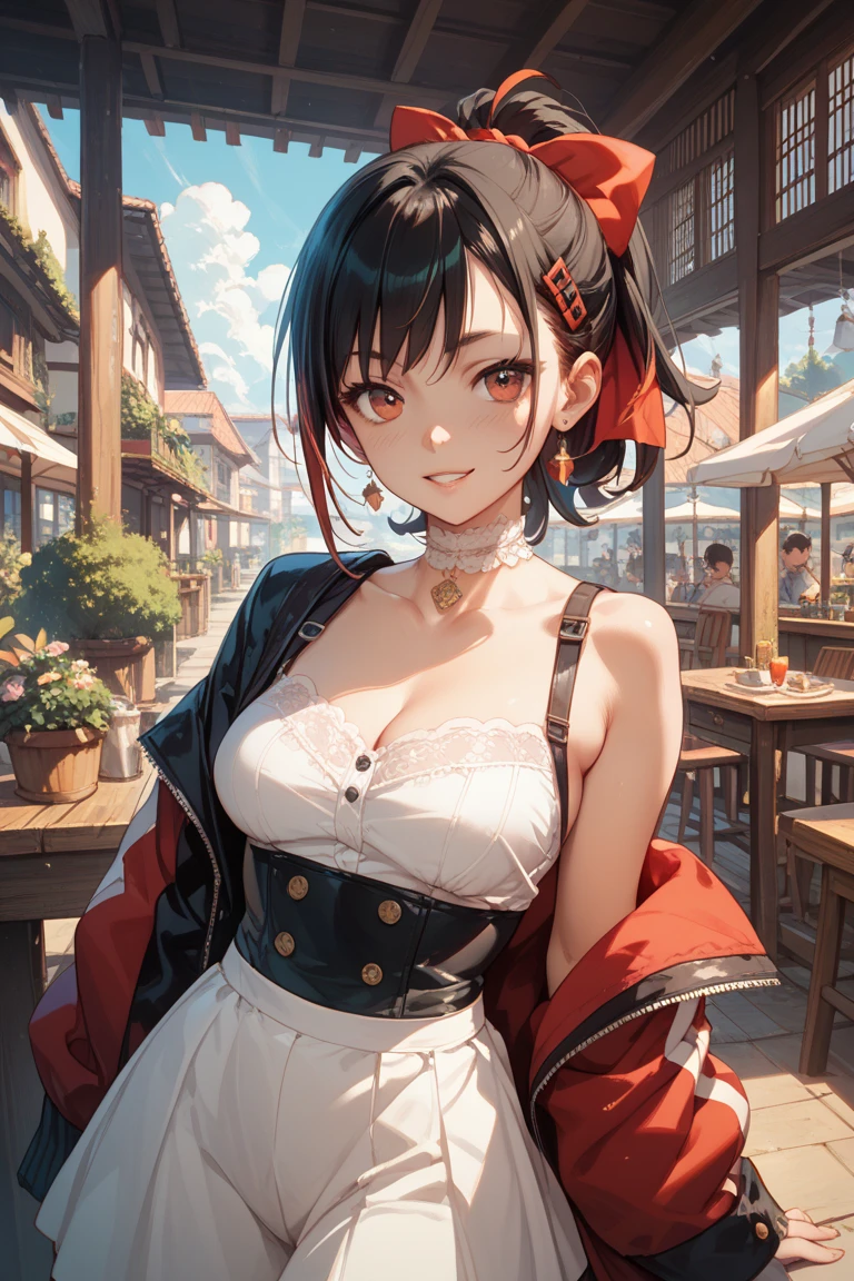 best quality, masterpiece, Ultra-high resolution, Reality, 1 Girl, Off-shoulder, Smile