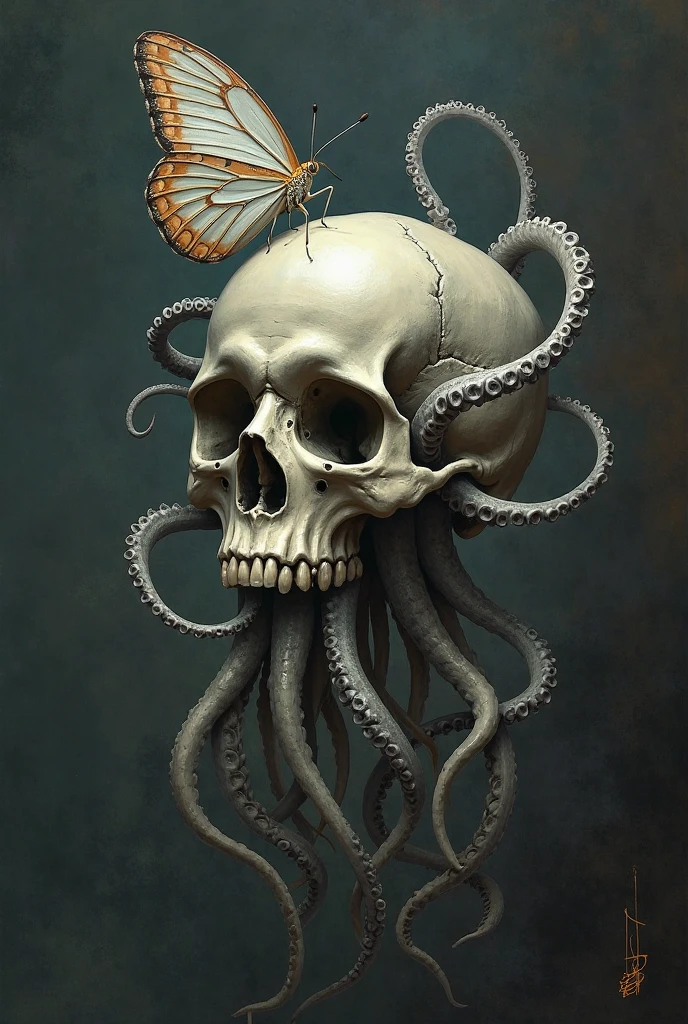 create an image of a skull-headed octopus, thick tentacles with most of the suction cup appearing, PICTURE REALISTIC, make the skull sideways, about 30 degrees turned