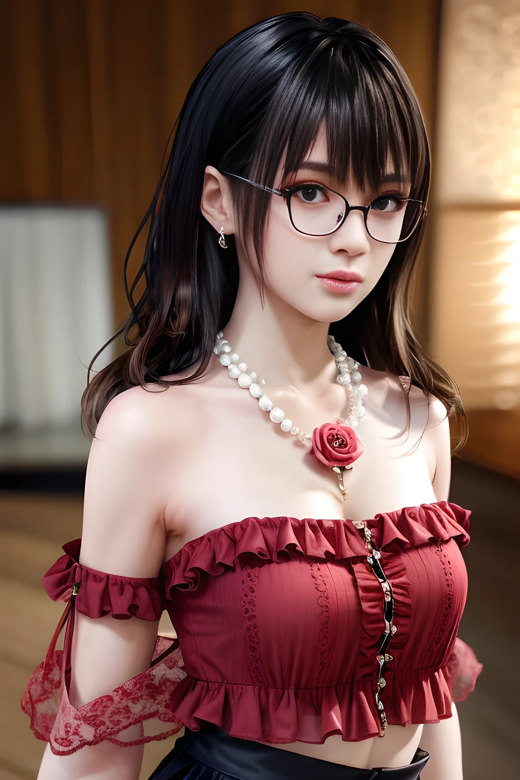 OKですか、(best illustrations)、8k UHD resolution、intricate details、highest quality、realistic、Super detailed、best writing、best shadow、soft lighting、ultra hd、Super realistic、Tyndall effect、Photoreal、(high detail skin:1.2)、 (intricate details, compensate, face to face with the children_V1:0.5), (Beautiful and delicate face in every detail, OK, beautiful and delicate eyes, perfectly proportioned face, high resolution skins, fine skin, Optimal ratio of 4 fingers and 1 thumb, arm under chest, red tattoo on lower abdomen、wonderful、wonderful, wide hips, smooth abdomen, thin and thin skin, __fashion__, __hair__:1.25)、Digital single-lens reflex camera、 absurd、1 Beautiful devil woman from hell, デヴィッド・ホックニーとアルフォンス・ミュシャによる超realistic女性のポートレート, Portrait of a seductive woman、fantasy art, Chinese humanoid robot、chinese actress、dungeon、dragon、devil&#39;palace of、devil&#39;torture chamber、night、dark style 、in the dark、(detailed spooky background:0.8), magic、 1 girl、evil nun、dark necromancer、Succubus、devil&#39;Daughter of、Umi Shinonome、bat wings，(((devil&#39;Horn)))、 ((((giant glasses, otaku glasses, thick glasses, round glasses)))),(((big breasts)))、(devil&#39;Tail)、(red eyes shine:1.6)、red eyesには、Very clear and detailed makeup, Your eyes are made up so beautifully, ((red eyes:1.0)),intricate tattoo, demonic intricate tattoo, thigh tattoo, body tattoo, masterpiece、the most beautiful face、baby face、cute smile、seductive bodyとふっくらとした美しい赤い唇、devil&#39;seductive body、devil style、enchanting black magic costume、(((光沢のある赤い蛇が彼女body ofに巻き付いています)))、The long-haired、Braid、Black hair、Ponytail distortion、, Ponytail with a bow tied at the back of the hair, beautiful expression、body up、big breasts emphasis、bust,  super tight chest, Breast augmentation surgery, Breasts are very big and round,tight waist、wide ass、 private key, cowboy lens, (red phoenix dress: 1.0),  devil&#39;Crown of,  Red Gemstone Necklace、Jewelry Gwise,  wearing black mesh socks,wearing a thin red and black robe, Pull the straps with your hands to reveal your sexy breasts, Close-up of the main character, nffsw, nffsw, Meeting beautiful girls, look at the girl&#39;body of,