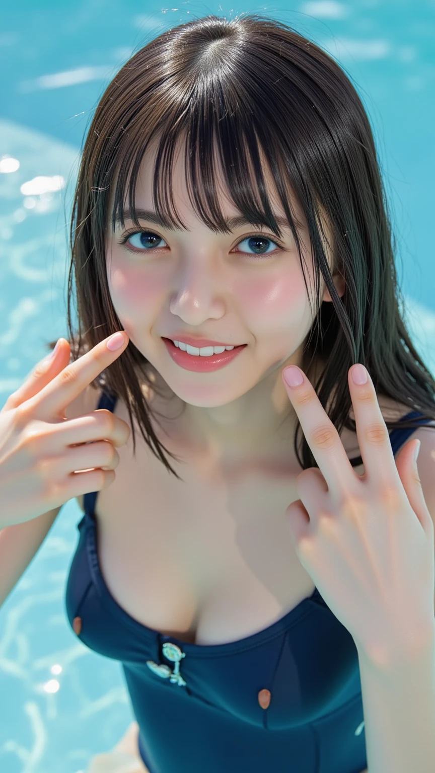 ((スポーツSwimwear:1.3)), Swimwear, Skin color, big , smile, (8k, RAW Photos, highest quality, masterpiece:1.2), masterpiece, super detailed, super high quality, (Realistic and realistic photos:1. 37), High-resolution RAW color photos, Very delicate and beautiful, highly detailed, 8k wallpaper, wonderful, detailed, Very eye, very detailed, very detailed skin, Very thin fingers, very detailed nose, very detailed mouth, Perfect Anatomy, Upper Body, swimming, Transparency, tiny Swimwear, Nogizaka Idol, Korean Idol, Burning idol pose, 18-year-old, cheap, Cafe, restaurant, Italy, deer, Australia, break ((Upper Eye)), ((angle From above: 1. 3)), From above, Looking into the camera,