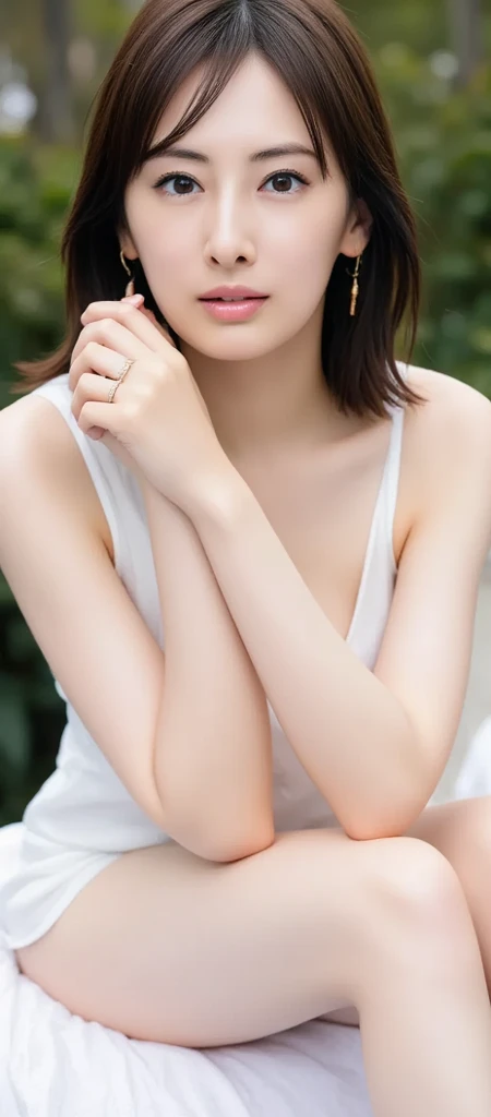Random posture、 (RAW Photos、8k、Photorealistic:1.3)、(masterpiece、highest quality)、(From below)、35mm shot、Look at the viewers、High resolution、 ((With a girl、solo))、(Beautiful face in every detail、Beautiful and delicate brown eyes、Perfect skin in every detail)、 ((Huge boobs:1.6、Big Breasts、Side Bust Barbosa、Saggy breasts))、High ponytail distortion、Eyes visible through hair、(blush)、Wet your hair、 Sit on、Deep V Neck Dress、topless、(Crossing your legs)、hair ornaments、Lace trim、White V Neck Dress,
((I love you?, I want to kiss you?)),
((An empty black wall room, Sitting on a clear plastic chair, Caress the breasts, Caressing the crotch, Spread your legs a little, Black Wall, Complete darkness:1.2)),
((28 years old, Elegant beautiful female announcer:1.2)),
((Earrings that match your outfit, Silver Necklace:1.2)),
((Squint your eyes)),
((purse your lips:1.2)),
((Blushing:1.2)),
((Small breasts,Flat Chest,Softness of:1.2)),
Eye focus, Round shoulders, Soft belly, Slim waist, Beautiful feminine hands,
Ultra-detailed lips, Fuller lips, Glossy pink lips, Flushed Cheeks, White teeth,
Beautiful actress's languid make-up, Pink lipstick, Smoky eyeshadow, Eye foundation,
Dark Brown Hair, Delicate and soft hair, Hair blowing in the wind,
(Elegantly putting your hair up, short hair, ponytail:1.2),