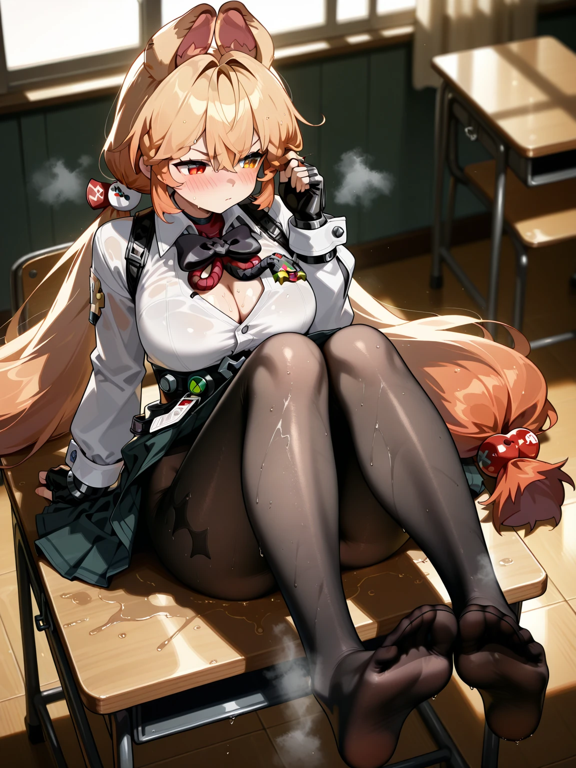 (sitting on the floor,leaning back:1.4), (against the wall,broken wall:1.3), (arms at sides:1.3), ((slouching,spread legs)), (urine puddle:1.3), (after rape:1.3), 

BREAK 
(absurdres,highres,ultra detailed,extremely detailed CG unity 8k wallpaper:1.3), 

(((desolate alley,wasteland,ruins))), (((broken construction,rubble,debris))), outdoors, abandoned hospital, ((dark theme)), 

(detailed hair:1.3), cinematic lighting, clothes reflecting light, girl, solo, BREAK 

(((lace panties,white panties,lace-trimmed,frills))), wearing panties, BREAK 

(((peeing self))), (dripping urine:1.4), 
A lot of urine is overflowing from her crotch, 
((wet panties,urine_stain))
(urine:1.3), ((peeing)), BREAK 

(Agnes Claudel,blonde hair,very long hair,low-tied long hair,hair ribbon:1.3), BREAK 
(Agnes Claudel,green jacket,red necktie,black skirt:1.3), white collared shirt, open jacket, (plaid skirt), pleated skirt, , BREAK 
(black thighhighs,wearing brown loafers:1.3), 