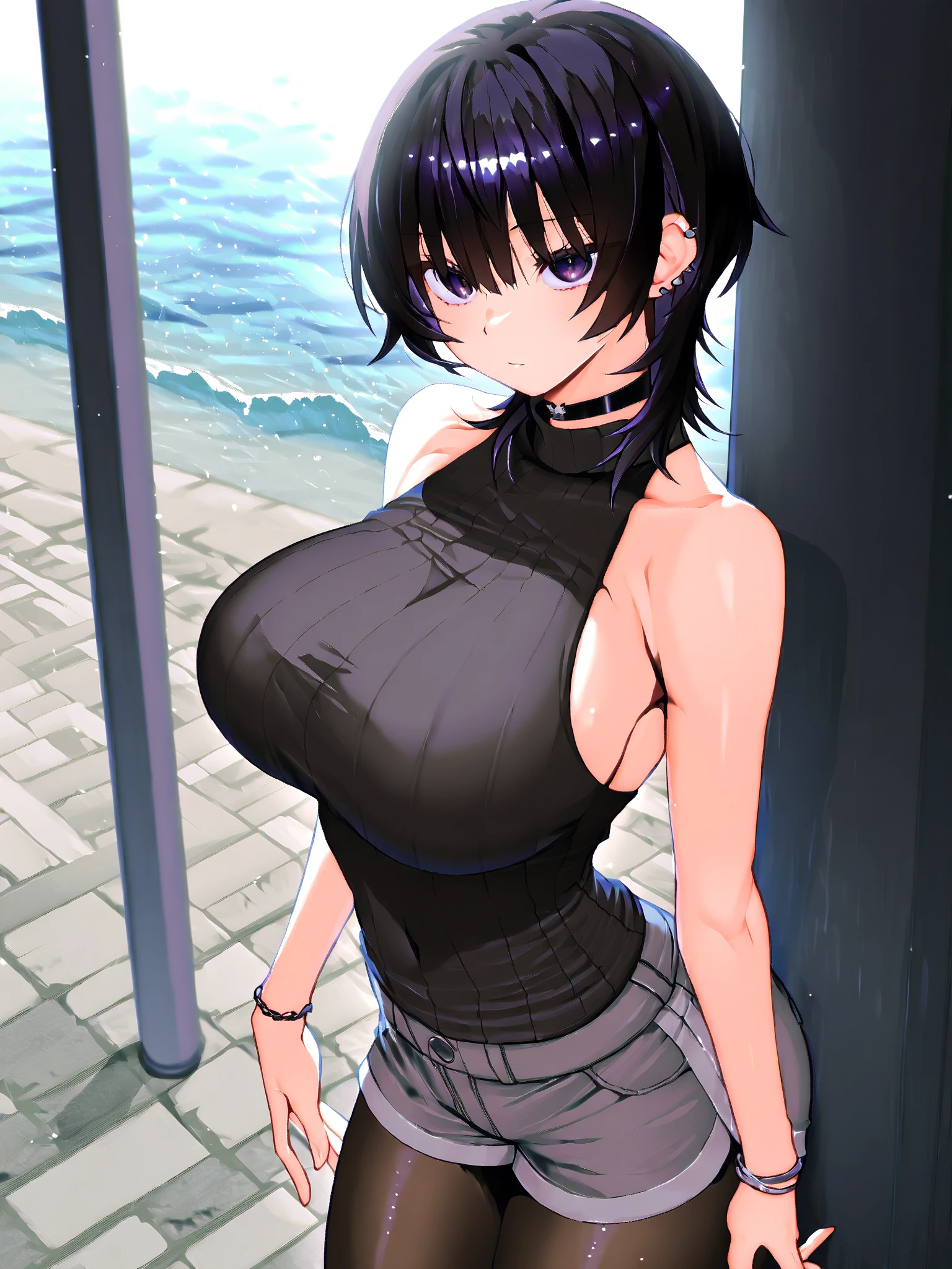(masterpiece:1.4、top-quality、illustration:1.4,realistic、)、(character focus、,upper body:1.3)、(1girl),(happy smile:1.3),(cute),cute face,blue eyes、(cute)、
,(stand:1.4),(black hair bun),
,(slender),(Shoulderless dress:1.3),
(),(Saggy breasts:1.8), (huge breasts:1.3)、
、slender、
