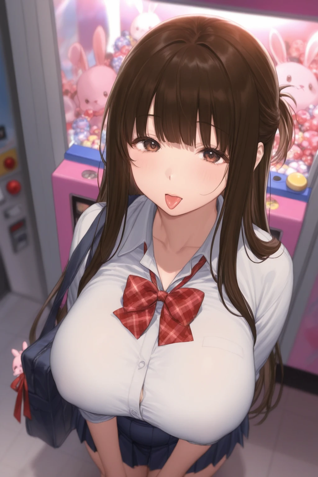 / Brown eyes, long dark hair, / big tits / Crying face、Seeding press、Open mouth, Screaming, Ahegao, Heavy breathing, blush, Sweat, Multicolor Hair, Hair bun, Shiny Pink Blazer