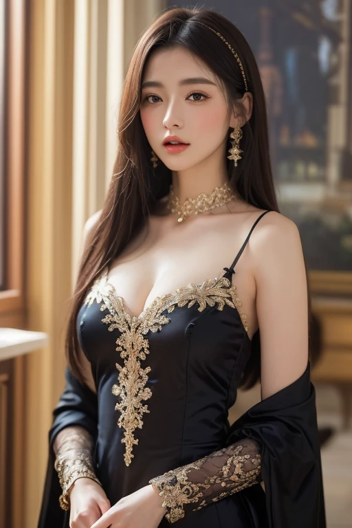 (super highest quality、In 8K、Masseter muscle part、delicate illustrations、Full body Esbian),seductive oriental milf、sexy body(Very huge)、(gorgeous oriental royal dress 1.1)、beautiful black hair(with hair ornament)、Kindergarten(large number of infants)、