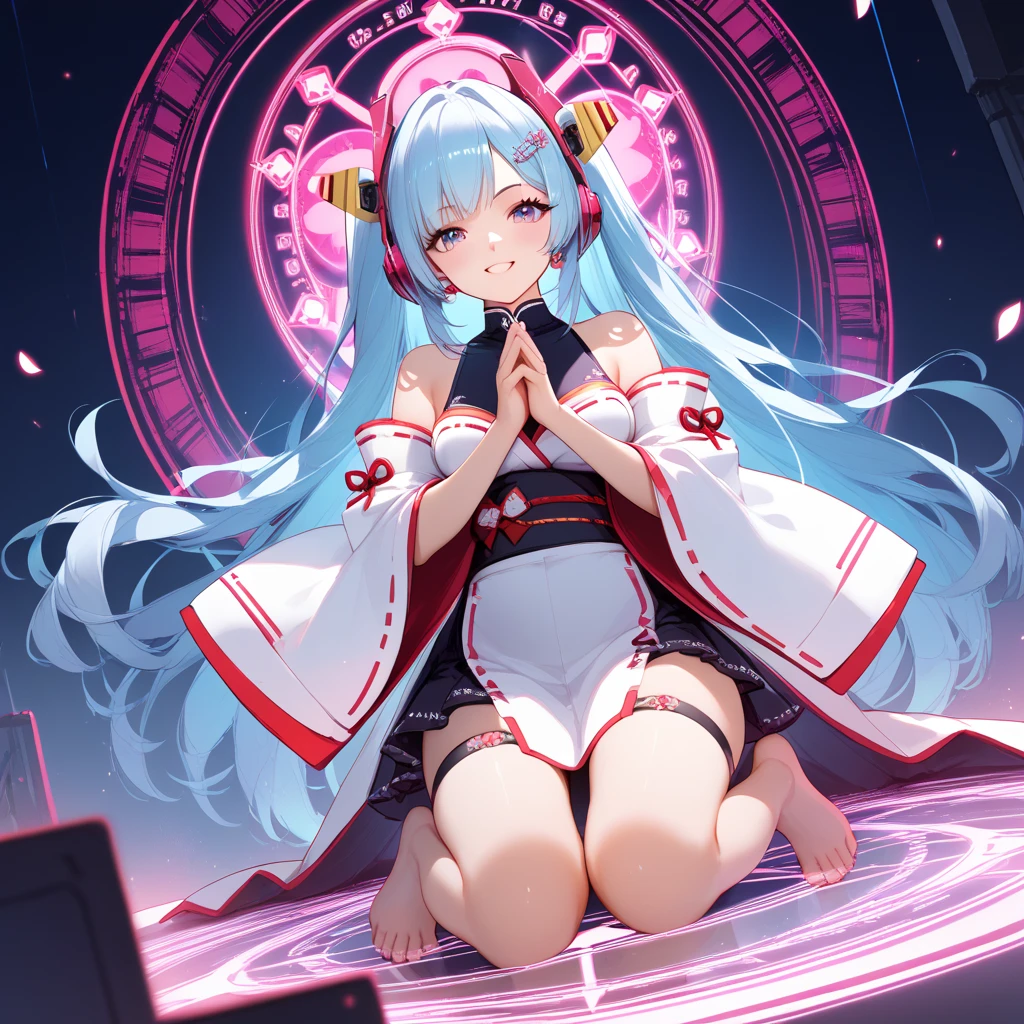 outfit-TMP, 1girl, solo, long hair, tail, blush, looking at viewer, open mouth, bangs,red sleeves,headgear,
closed_mouth from, outfit-TMP, bare shoulders, streaked_hair, masterpiece, best_quality, clear details,1girl, (wariza on_floor), sex, vagina,