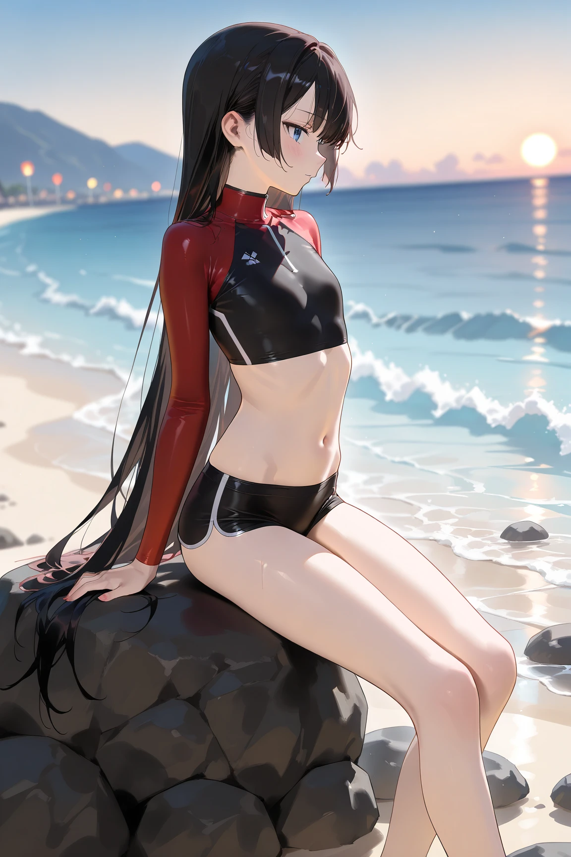 Highest quality, Highest quality, masterpiece, Ultra-high resolution, Detailed Background, Absurd, Beach, Perfect Anatomy, performance, Good lighting, Shadows in the movies(kemono, Furry Personifi猫ion), Orca, White Rubber Suit, Vibrant colors, Dynamic Lighting, Cyberpunk Eyes, Lying down
