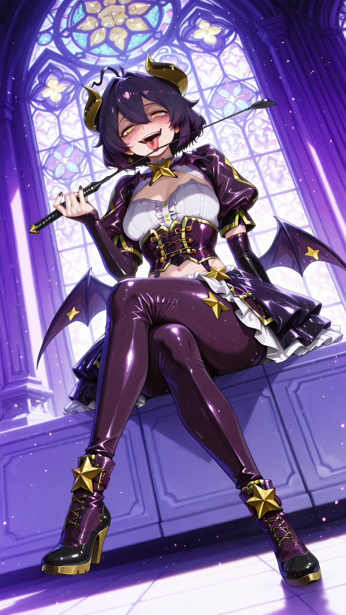 FFA,from below,leg up,sole,feet,looking at viewer,masterpiece,highres,best quality ,masterpiece,solo,1girl,Utena Hiiragi,Magia Baiser,feet,soles of feet,black thigh high stockings,feet focus,evil smile,smirk,open mouth,skin fang,,yandere,breasts, bellybuttom, sweating,feet,five toes,feet focus,back light