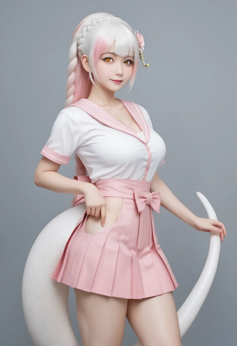 1 girl, apron, bow, cube hair ornament, dress, ruffles, gloom (expression), hair ornament, heart, heart-shaped arms, long hair, side view, athlete, one side up, pink hair, shaded face, shoes, short shorts, solo, sweat drop, hips, white hips, zettai ruiki,