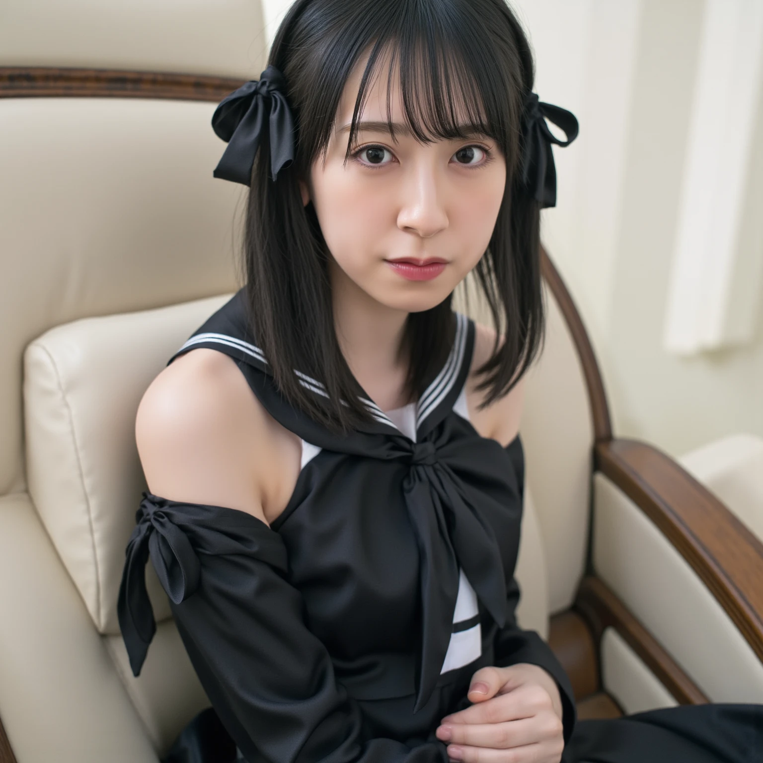 nsfw,(Highest quality:1.2),32k HDR,High resolution,(18-year-old female),((Glaring at the camera)),(Japanese women),(Tabletop:1.2, Highest quality:1.2),Japanese women,Flat bangs,Medium chest, Crouching posture,Squat with your feet apart,Show off your crotch,Beautiful Eyes,Detailed face,High quality eyes,Keep your eyes clearly focused,Nose and mouth,Face Focus,Super Face close-up gentle and charming Chinese beautiful woman, Delicate and sexy collarbone,Small Nose, Focus on the face, Face close-up, 超High resolution, Very detailed, Full body photo, Ultra-thin and transparent,Fresh and delicious, And see through,Straight long hair,Shaggy,Ahegao,Black Hair,Japanese women,Flat bangs,18-year-old ,Embarrassed face,shame,Blushing, ((Sailor suit, uniform, skirt, Leather Collar)),((Sit on a chair)),((Blonde,Shaggy)),((Collar with leash)),((Panties)),((classroom)),(Natural skin texture),bondage, Bondage, Bondage, transformation, Constraints, bound, Tied up, Constraintsされた腕, Constraintsされた手, 完全にConstraintsされた, Constraintsされた身体, bound with chains, bound hands, Blushing, Bondage outfit, Bondage,