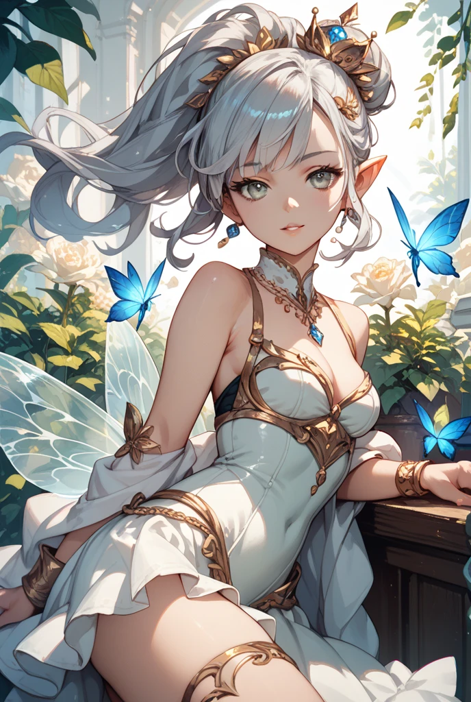 ( Absurd, High quality, ultra-detailed, masterpiece, concept art, smooth, highly detailed artwork, hyper-realistic painting ) , tiny little girl, cute, whole body, Romantic, Vivid, dreamy, fantasy, fairy wings, fantasy fairy city, enchanting glow, very detailed art, reveal clothes, sexy lace underwear,  transrarrent clothnes, perky niples, young boy, flat chest, feminine fairy boy, stylish sexy fairy, fairy prince dressed in maiden dress, sissy fairy prince