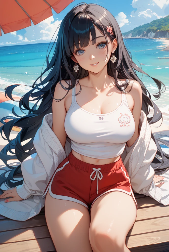 1 girl beautiful face Shirt to white thighs di Big tits