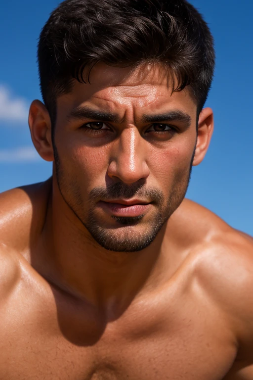 Gigachad gonzalo gubero bobadilla muscled with shakira face, Handsome roman warrior, is often seen wearing his Wide angle environmental full body shot of spartan warrior in a vibrant and dangerous war outfit, action shot, tattered torn shirt, porcelain cracked skin, (vibrant, photorealistic, realistic, dramatic, dark, sharp focus, 8k).