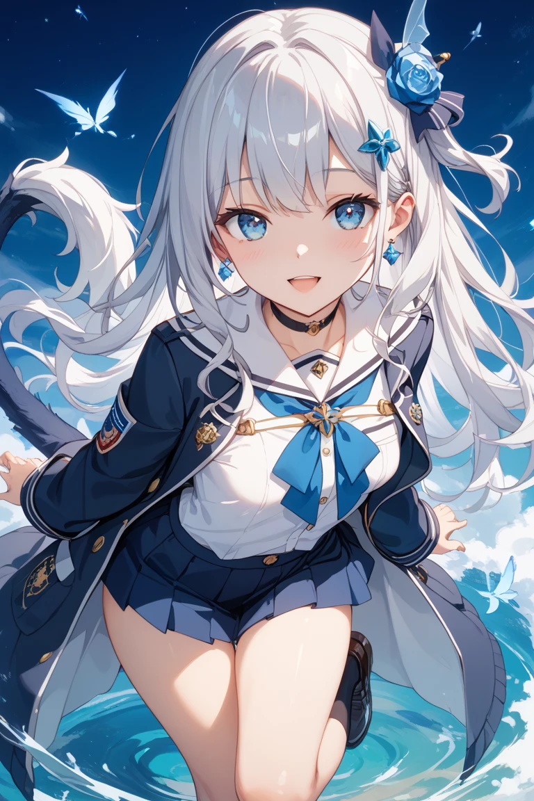 In 8K、highest quality、masterpiece、Super detailed、Ultra-high resolution、Anime Style、1. high school girl、強Wind、、((Holding the flipping skirt with your hand))、(impatient)White cotton panties:1.5), (Wind:1.25), (highest quality:1.0), (masterpiece:1.0), (Ultra-fine illustrations:1.0), Navy Blue Skirt、Lined、