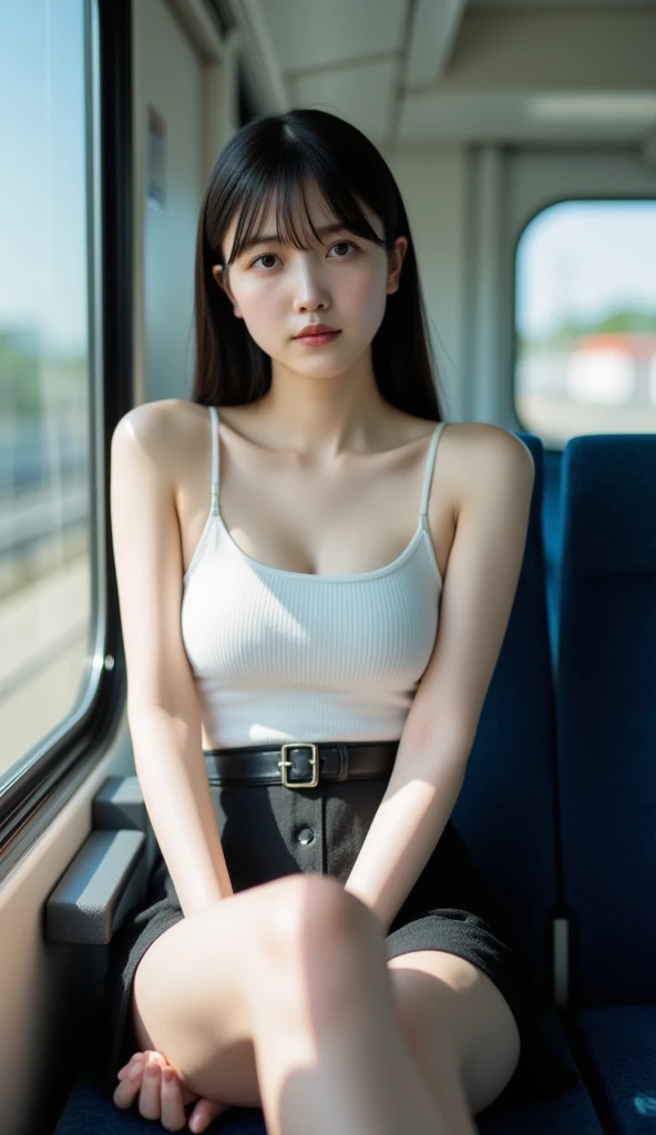 Looks Back,Knees,年轻,(Onepiece),Long T-shirt,teens girl,Delicate body,petite body,Delicate body,small tits,tiny chest,Short,A dark-haired,Twin-tailed,poneyTail,In the train car