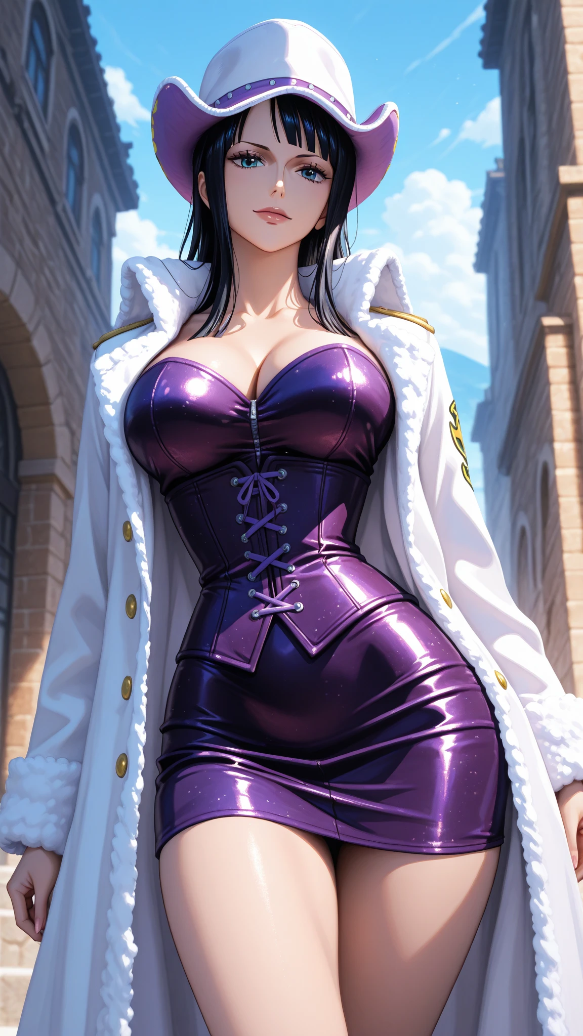 Yayoi_Kusakabe, 1girl, solo, holding, upper body, outdoors, sky, day, cloud, blue sky, phone, cellphone, fence, chain-link fence, anime coloring, big breast, thicc thighs, curvy hips