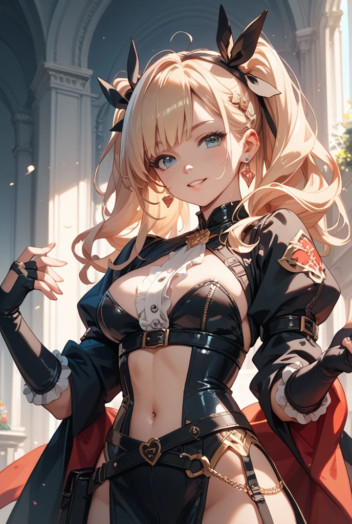 (masterpiece, best quality:1.5), (high resolution 8K), detailed eyes and face, detailed body,
BREAK 1 girl, japanese girl, longhair, twintail, blonde hair, blonde eyes, wave hair, (mascara:1.2), (tan skin, dark skin:1.2), double teeth, fang, (piercing:1.2), medium breasts,
BREAK (seductive smile, blush:1.2),
BREAK A steampunk bunny girl dressed in a Victorian-style bodysuit adorned with bronze and gold gears. Her bunny ears are styled with small goggles, and her corset-like bodysuit is detailed with leather straps and buckles. She wears lace-up boots, creating a vintage yet adventurous look, cinematic composition, trending on Artstation.