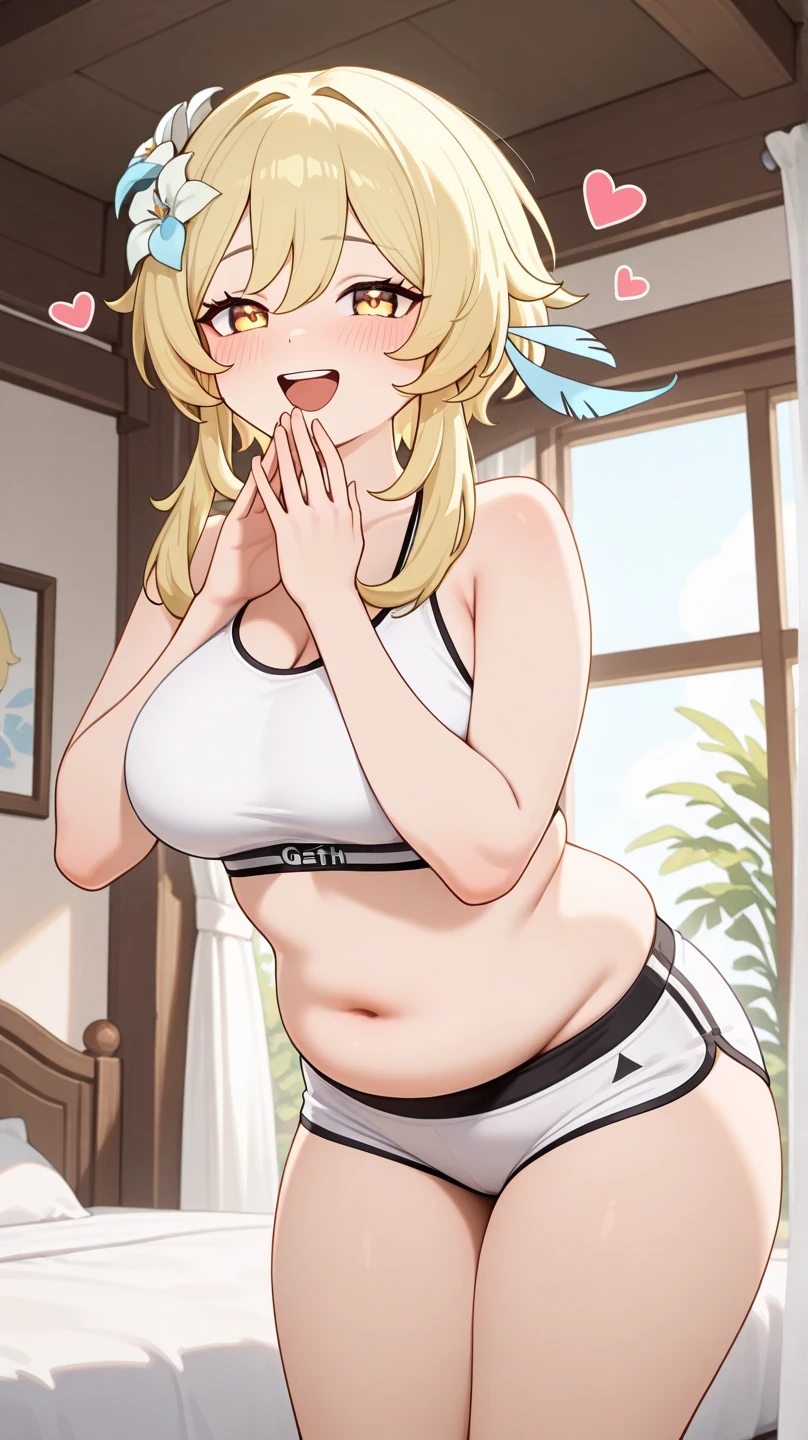 1girl, blonde hair, ponytail, wolf ears, tan skin, tan, highleg panties, panties, micro panties, cameltoe, sports bra, black sports bra, mall, shopping, bare legs, no pants, yellow eyes