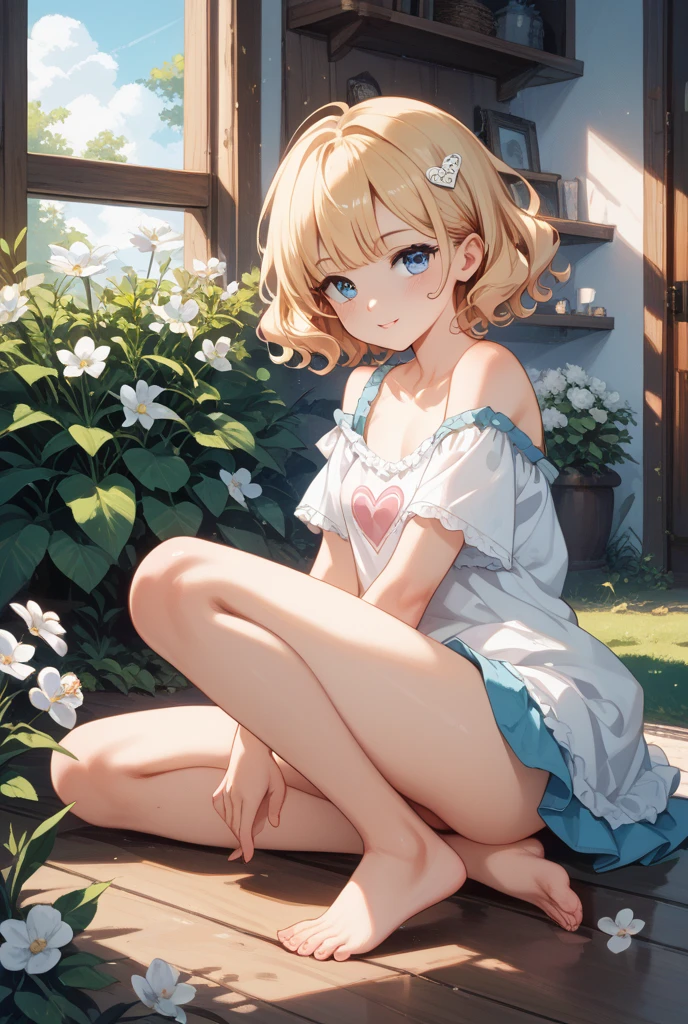 , , enfant, assis sur une herbe, Oreilles de renard, Queue de renard, mignon, timide, heureux, cheveux roux, rougir, sans chaussures, yeux verts, entrejambe visible , extra detailed feet, Very detailed face, nue, sans culotte, naked, masturbation