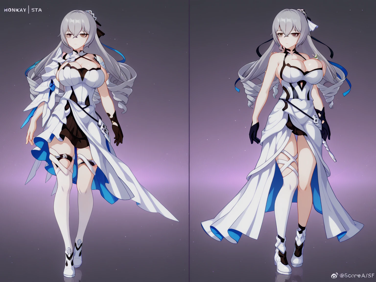 Anime - style woman standing in unreal space in sexy hanfu, seductive anime girl, sexy ancient female warrior, full body details, (big breasts 1.4), (long legs 1.1), [ 4k digital art ]!, smooth anime CG art, female action anime girl, shiny white skin, SFW version, full body pose, perfect figure