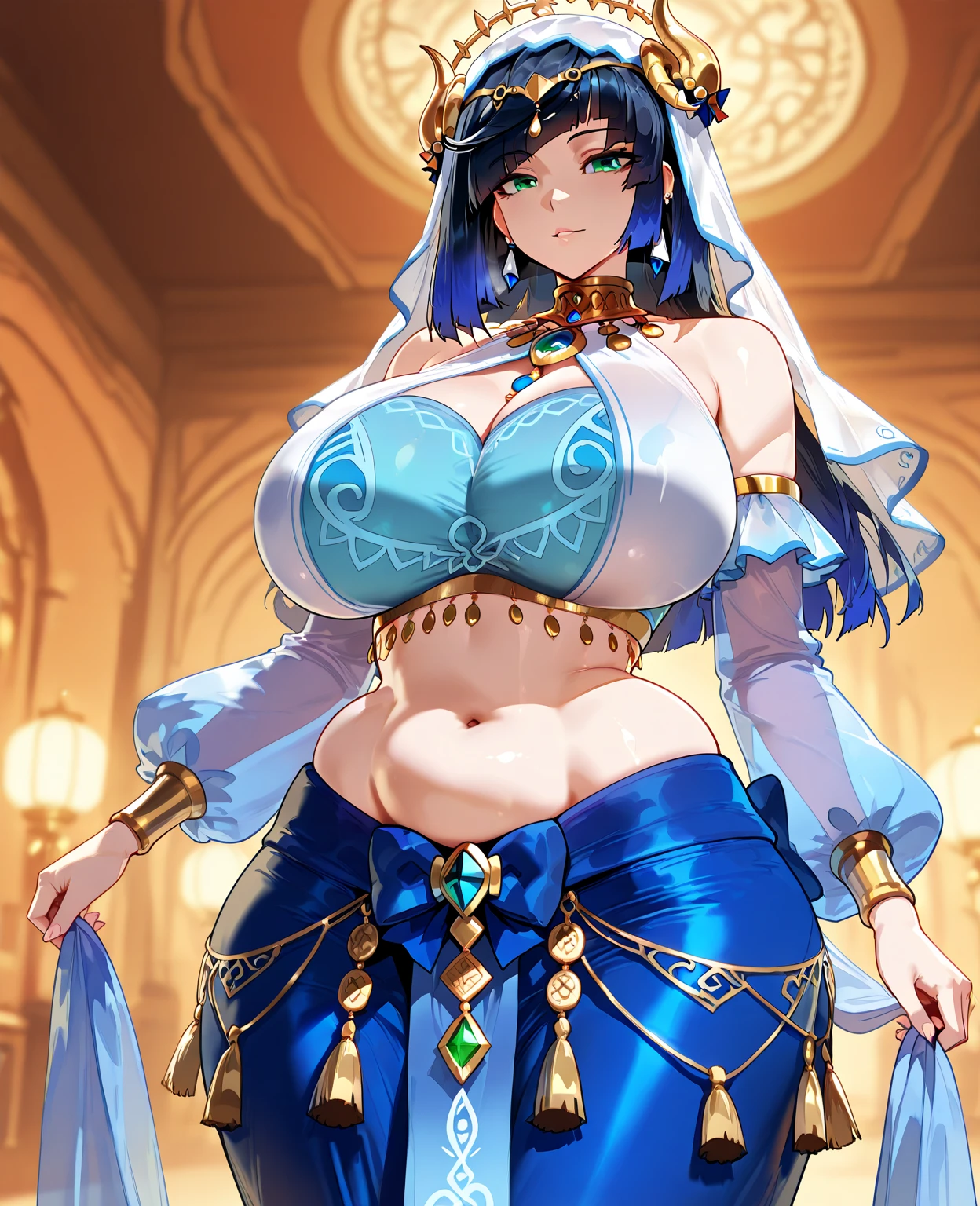 ((最high quality, 8K, masterpiece)), High resolution、(high quality: 1.5)、Very detailed、Detailed face、Bright colors、Natural light、Fine grain、Colorful eyes、Beautiful Face、非常にDetailed faceのテクスチャの女性,masterpiece, 最high quality, Detailed and beautiful eyes,最high quality、Best image quality、masterpiece、girl,((22 years old、Just beautiful、smile,masterpiece、最high quality、so beautiful、Veil,High resolution,(Rich:1.3),(Royalty:1.3),1 person、(Big Breasts:1.2),(Dancer:1.3),graceに舞う,grace,exotic,Arab palaces,make、(smile),smile,(masterpiece:1.2)、(最high quality:1.2)、Latest Glossy Skin