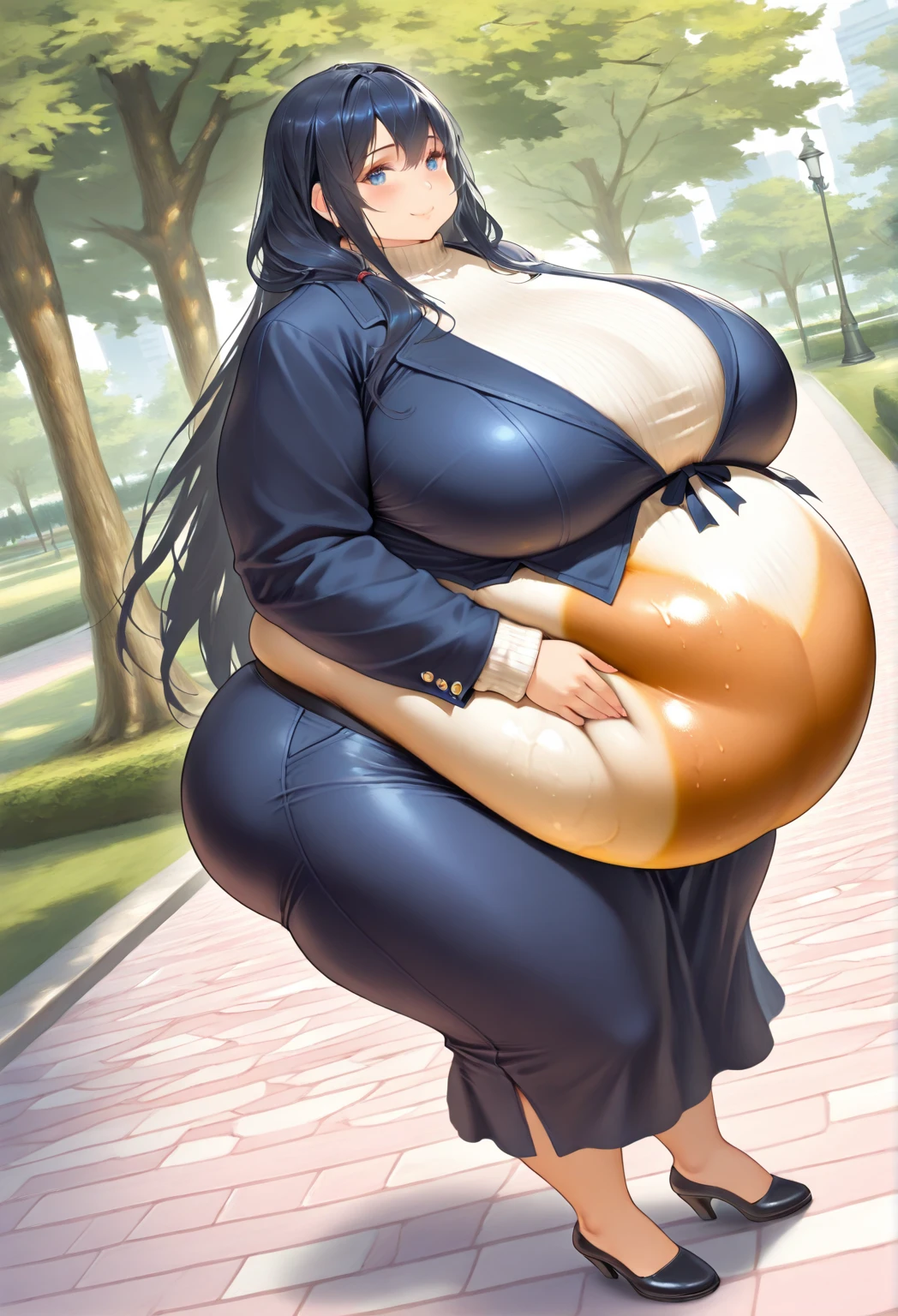 (masterpiece, best quality, highly detailed), 1girls, big belly, huge belly, art by kipteitei, round belly, chubby, curvy, belly grab, enormous belly, fat belly, thicc, bigger belly, really big belly, jiggly belly, glasses, (reverse bunnysuit), tight breasts, ((full body))