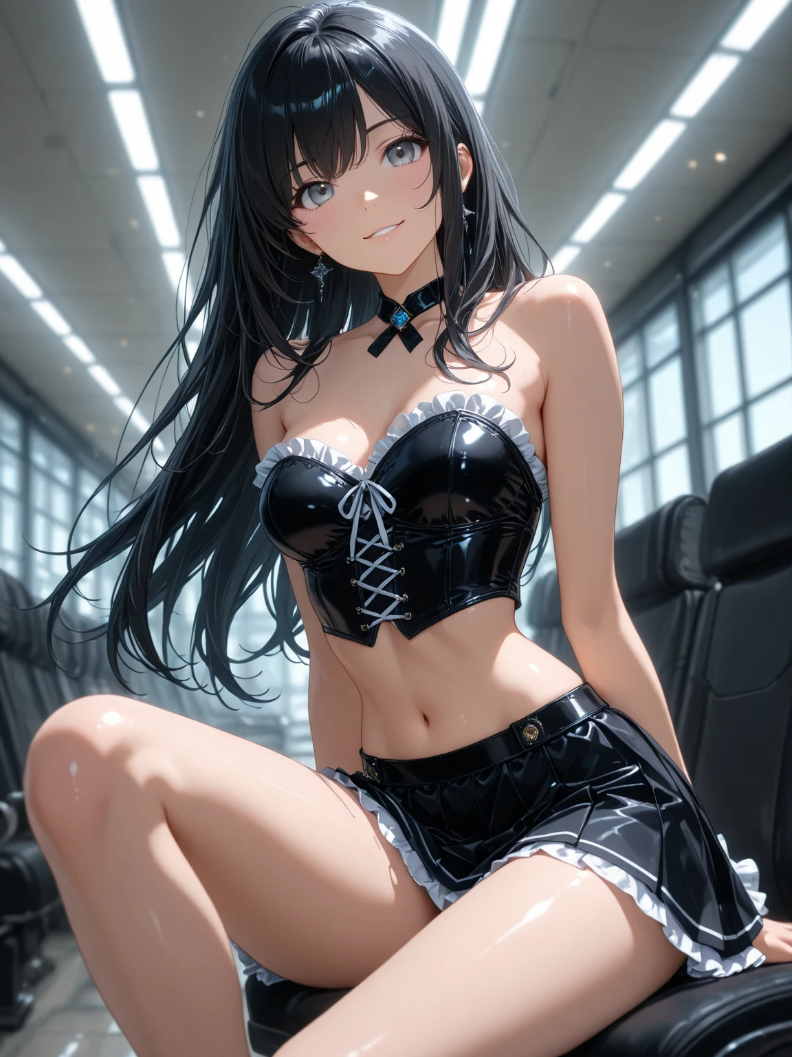 Black hair, large breasts, sexy, white lingerie, white underwear