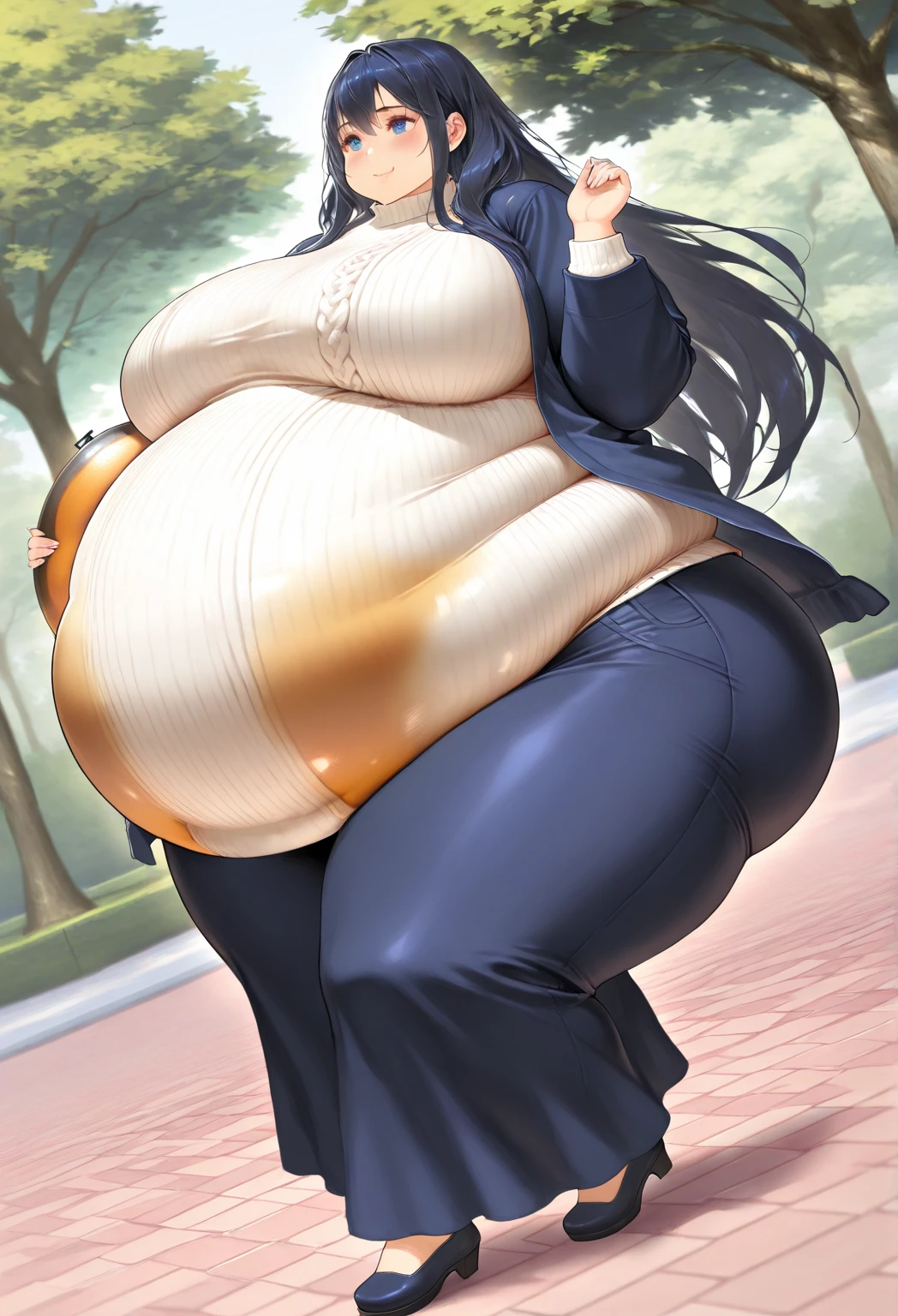 fat, large belly, standing, fat belly, very fat, large stomach, chubby,very fat, safe for work, obese, giant belly, fat, huge, heavy, very fat, safe for work, fat, large belly, standing, grabbing belly, very fat, large stomach, chubby (best quality, masterpiece), Kozuki hiyori, safe for work