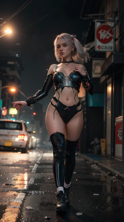 (Best Quality)), (Masterpiece)), (Details:1.4), 3D, Images of exotic young women with beautiful dark skin, HDR (High Dynamic Range), Denim jacket and casual leggings fashion, Ray Tracing, NVIDIA RTX,Super Resolution, Unreal 5 , Subsurface Scattering, PBR Texturing, Post Processing, Anisotropic filtering, depth of field, Maximum clarity and sharpness, Multi-layer textures, Albedo and specular maps, Surface shading, accurate simulation of light-material interactions, perfect proportions, addition of snake circlets, ((pointed ears)), snake earrings Python texture, white-silver long hair, Purple Lipstick, Sharp Eyeliner, Medusa Image, (Full Body)), Snake Eye, Sharp Focus, Octane Rendering, Two-tone Lighting, Wide Aperture, Low ISO, White Balance, Rule of Thirds, 8K RAW, Circuit Board AI, 4k, Fog, Night City Background