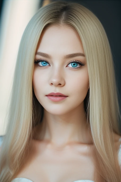 A beautiful woman who has cerulean blue eyes, a pointed aristocratic nose, rosy high cheeks, and kissable lips. Her hair is long and straight and its color is mettalic black. She looks confident and has an air of elegance and mystery in her eyes. She is tall and she wears a royal blue signature tank top and a tight fitting white pants and white four inches boots. In her hand, a blast of tornado is coming out, it serves as her power.