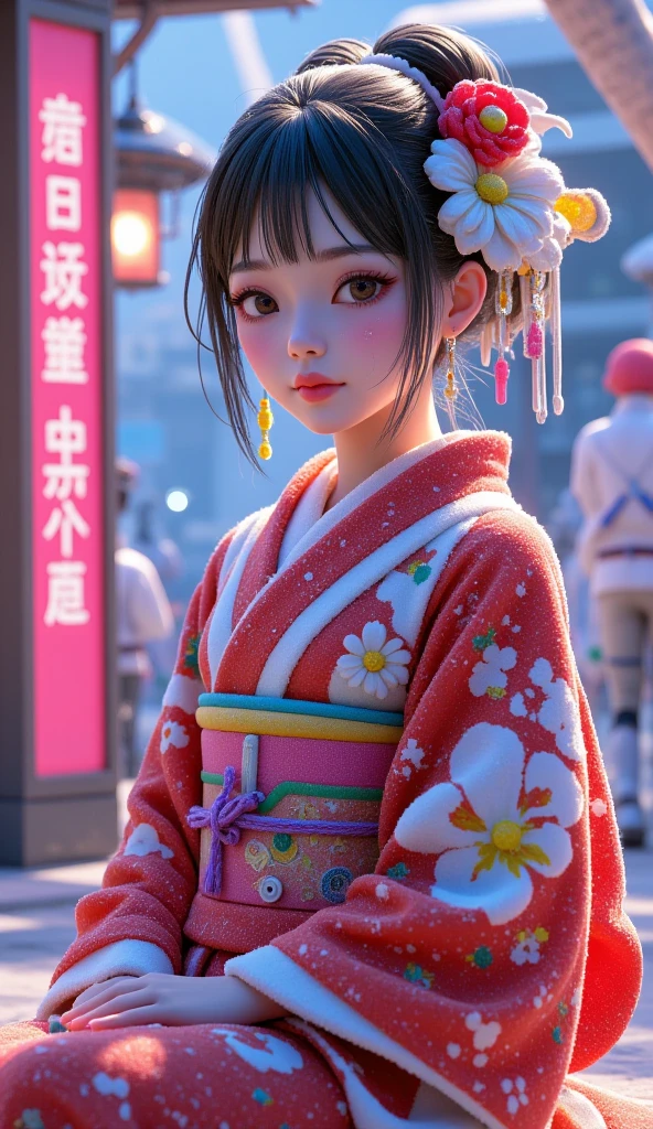 Girl in red kimono