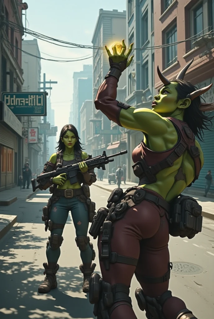 many goblins (goblin, green skin, pointy ears, sharp teeth, dressed in rags), invading a cyber punk city, smashing cars, attacking everything, breaking windows, running everywhere