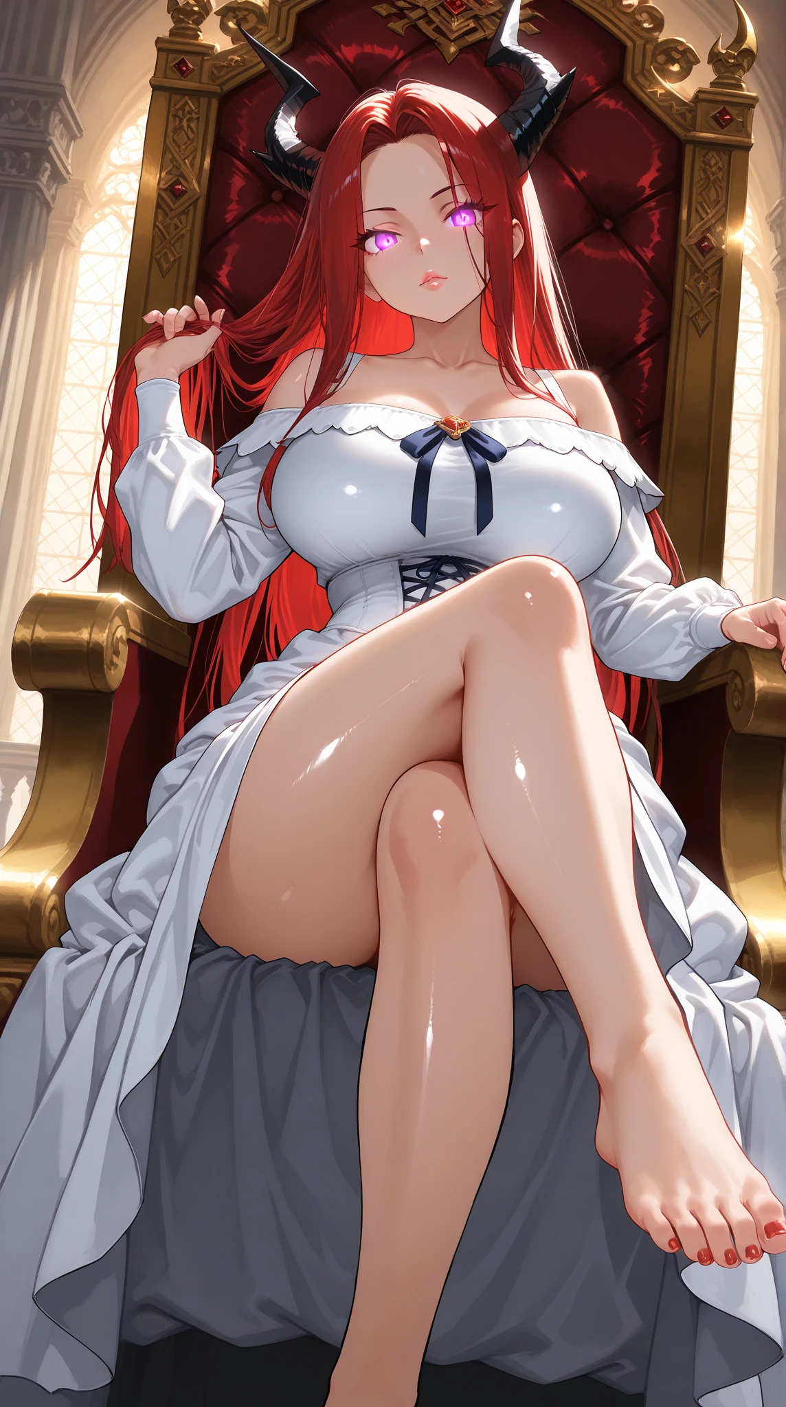 Animé fairy tail erza scarlet avec une chemise toute blanche et une jupe blanche avec des gros sein attaché à une corde sur une chaise avec les mains en arrière