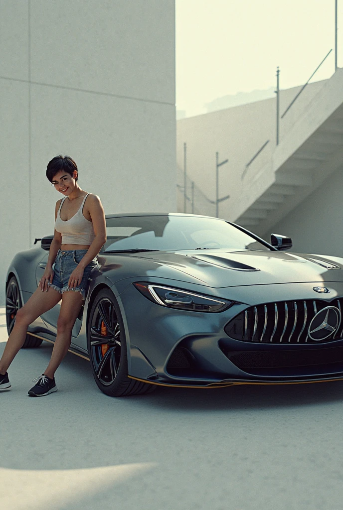 arafed woman in black sports bra top and leggings standing in front of a silver suv, fit pic, kylie jenner, side pose, mid body shot, profile shot, shot from the side, strong pose, working out, madison beer, in an action pose, doing a hot majestic pose, badass pose, perfectly poised, sitting in her car, profile posing