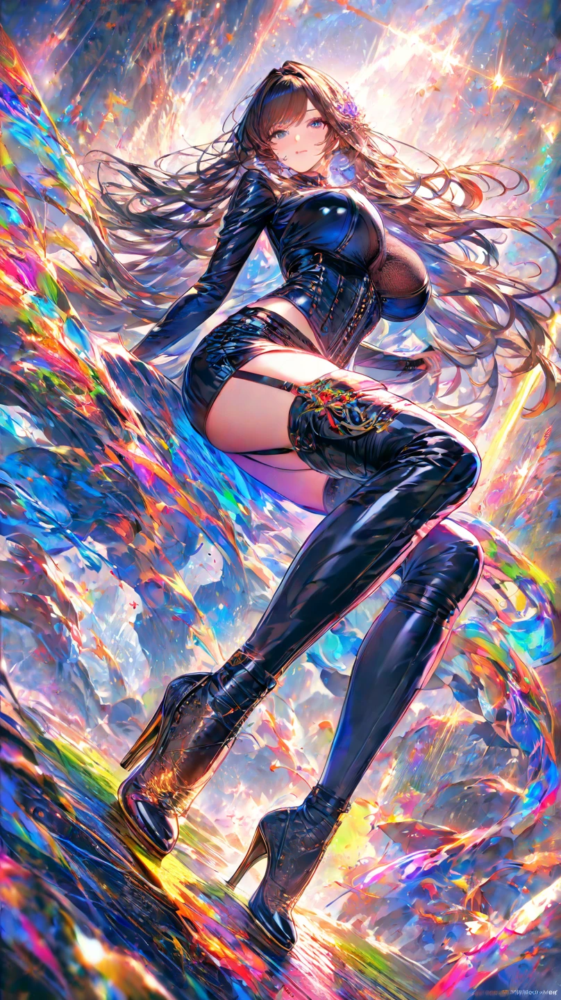 woman、Jewelry Dresses、Sad look、Wind from below、Light from below、Aurora color、